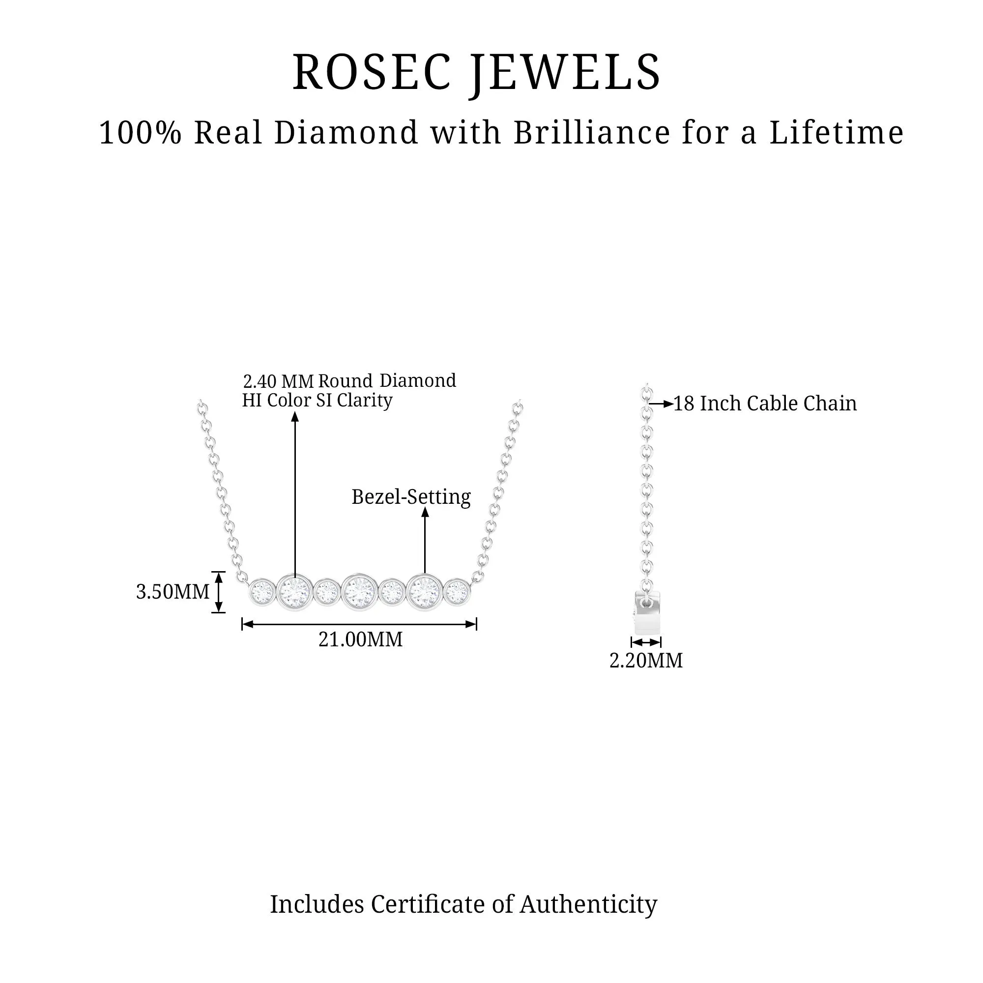 0.25 CT Bezel Set Diamond Seven Stone Horizontal Bar Necklace
