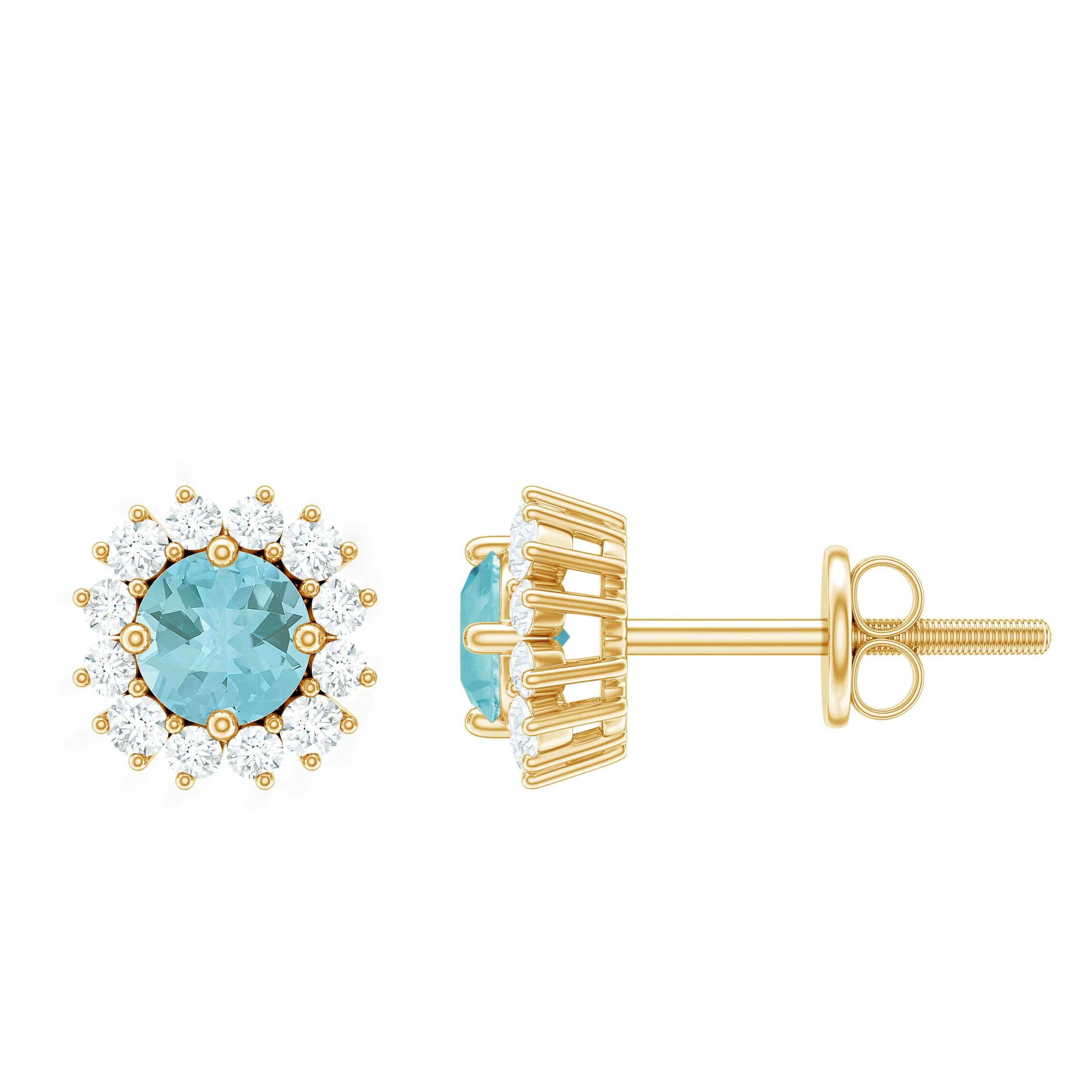 1 CT Sky Blue Topaz and Diamond Classic Halo Stud Earrings