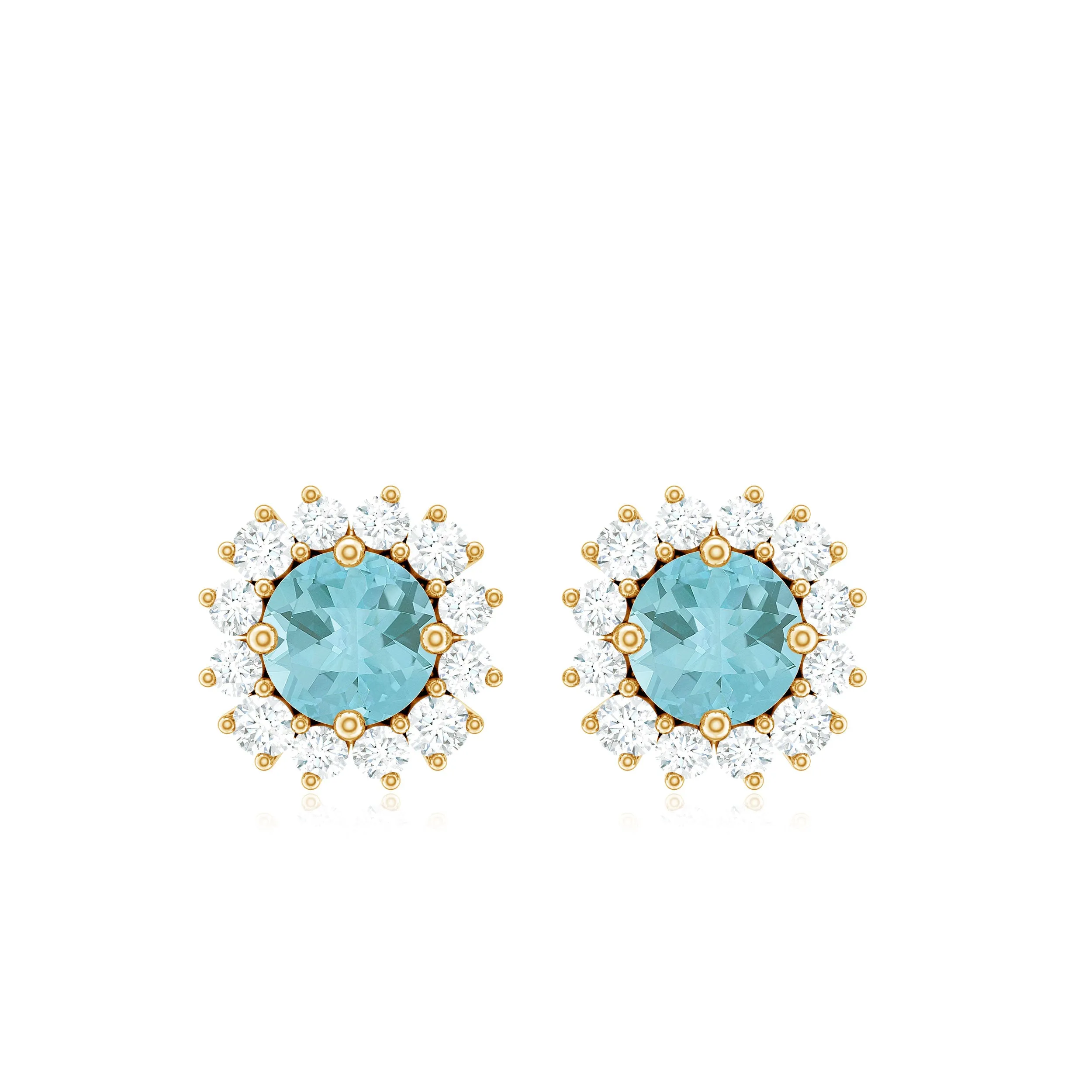 1 CT Sky Blue Topaz and Diamond Classic Halo Stud Earrings