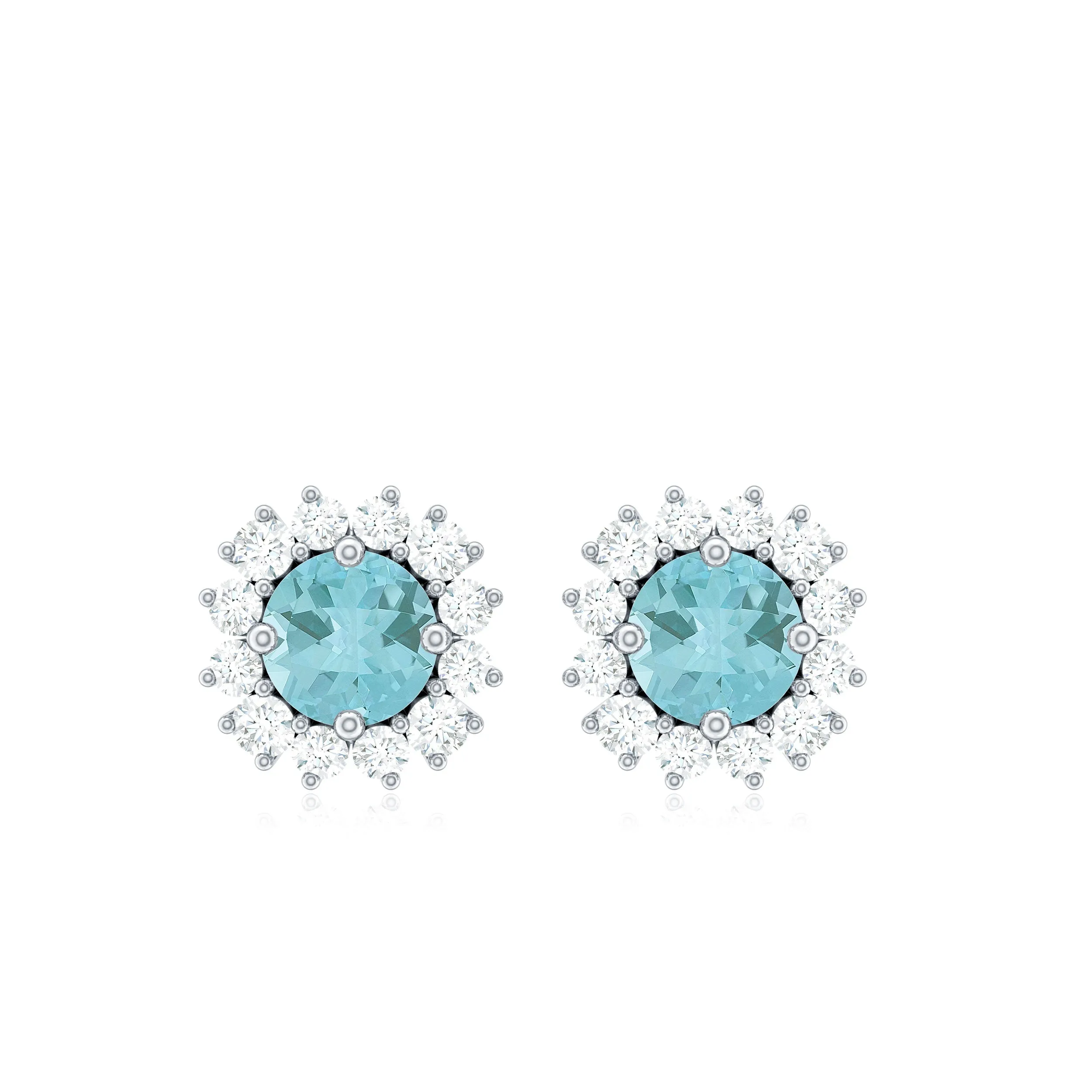 1 CT Sky Blue Topaz and Diamond Classic Halo Stud Earrings