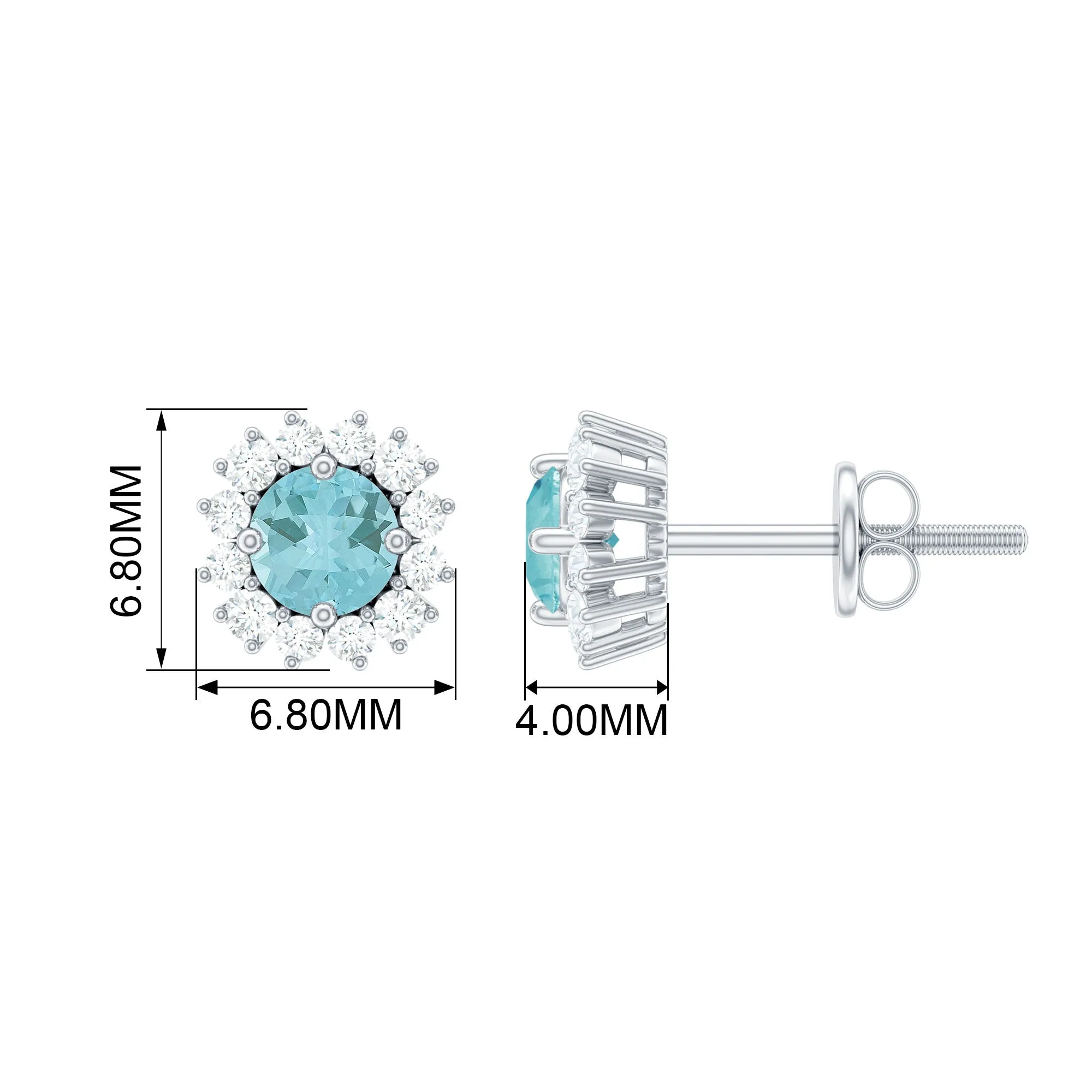 1 CT Sky Blue Topaz and Diamond Classic Halo Stud Earrings