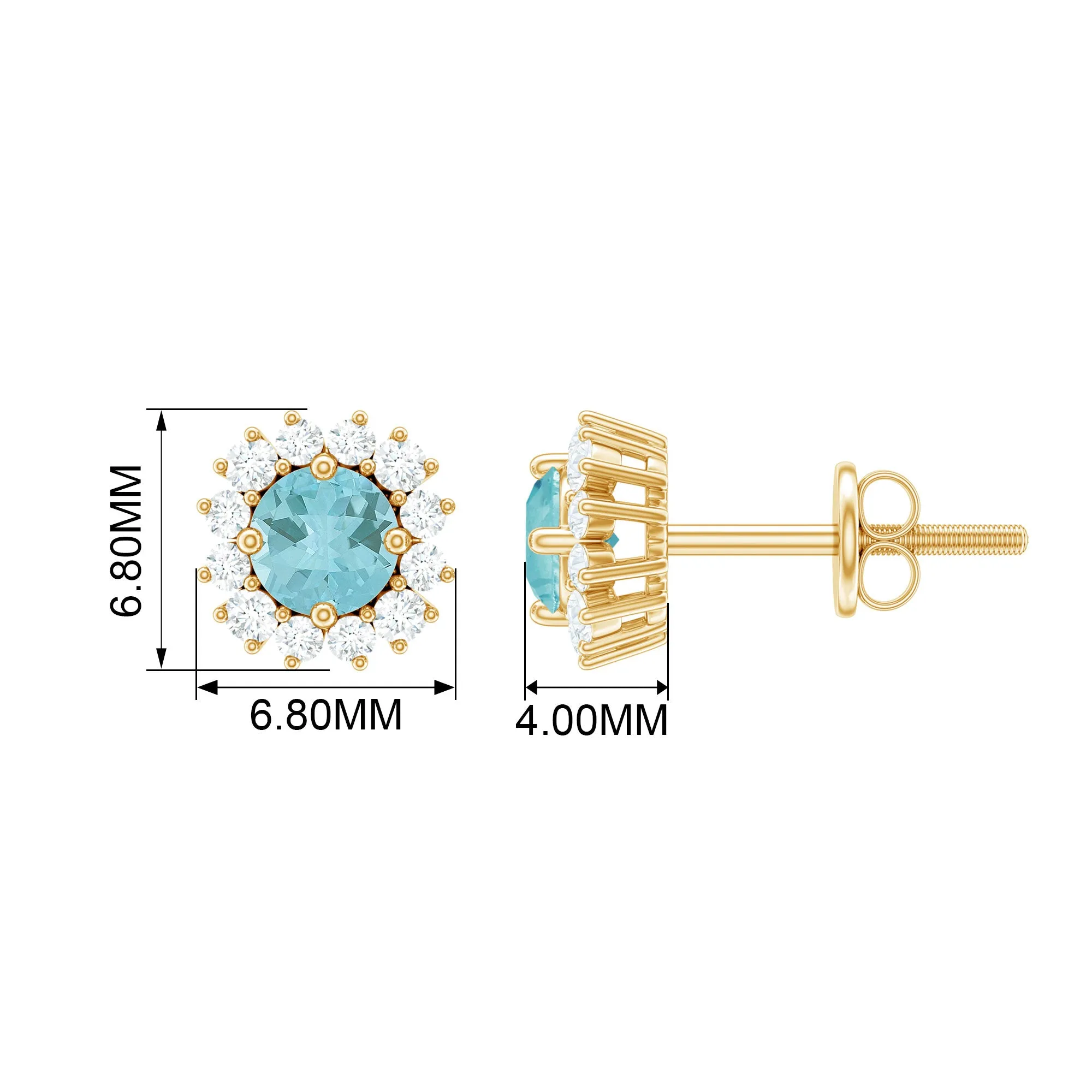1 CT Sky Blue Topaz and Diamond Classic Halo Stud Earrings
