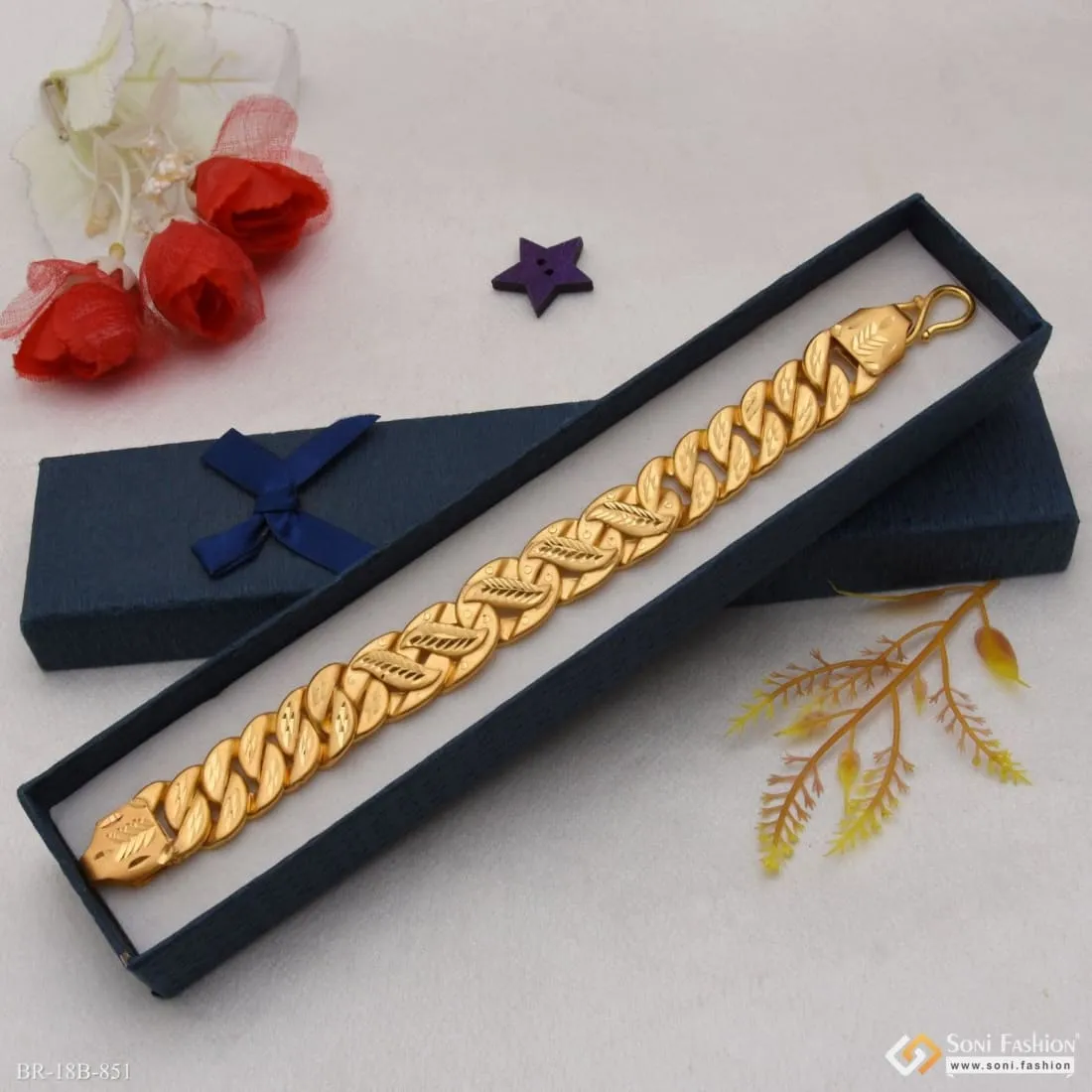 1 Gram Gold Forming Leaf Pokal Designer Design Best Quality Bracelet - Style B851