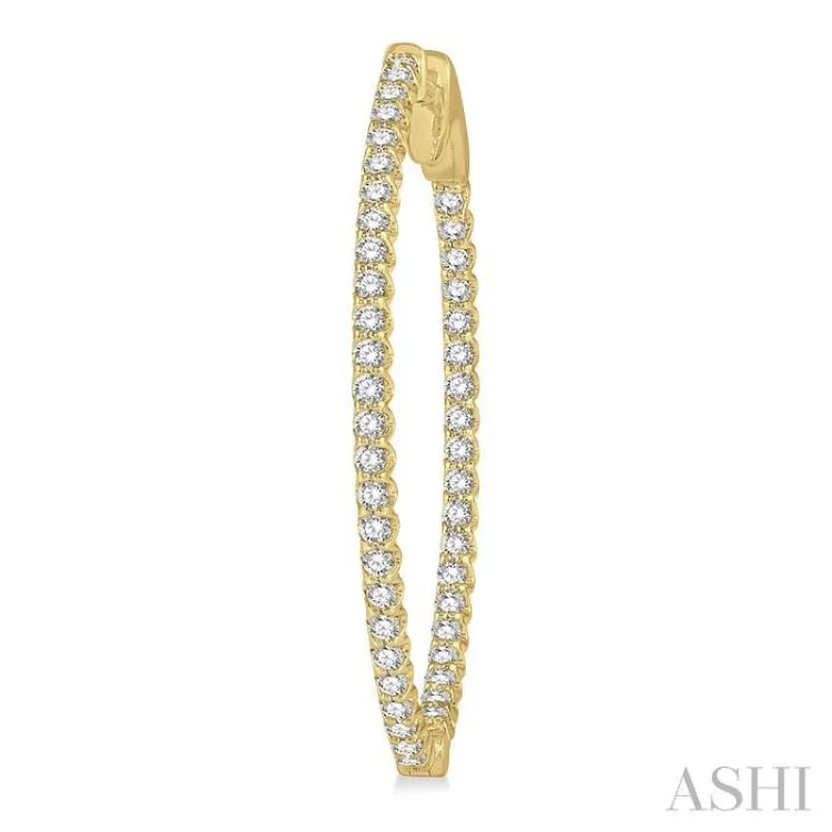 1.00 ctw Inside-Out Round Cut Diamond Oval Shape Hoop Earrings in 14K Yellow Gold