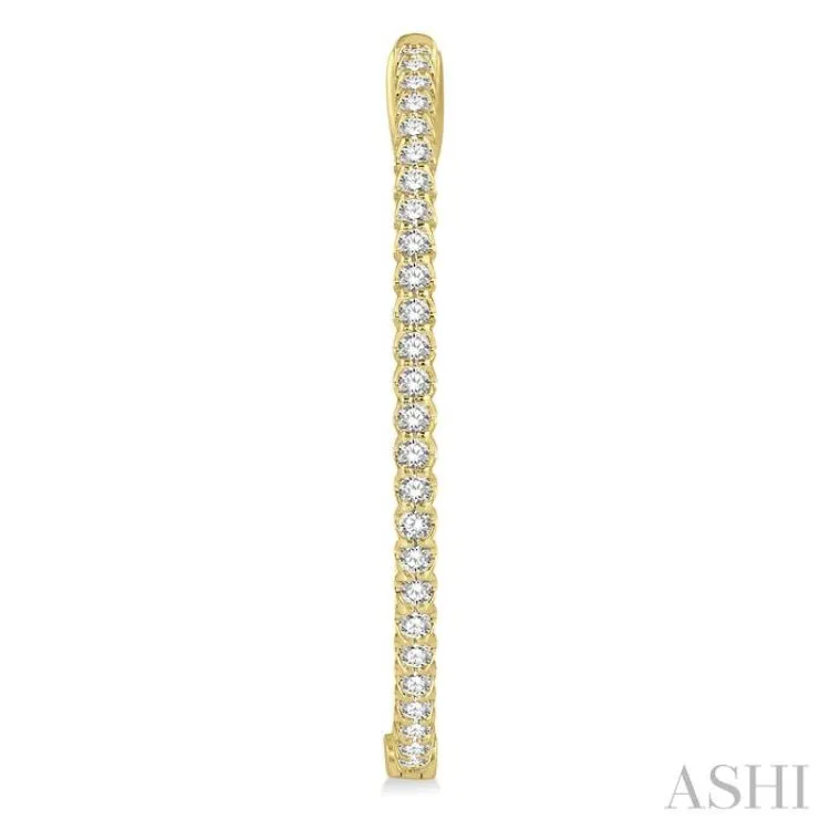 1.00 ctw Inside-Out Round Cut Diamond Oval Shape Hoop Earrings in 14K Yellow Gold