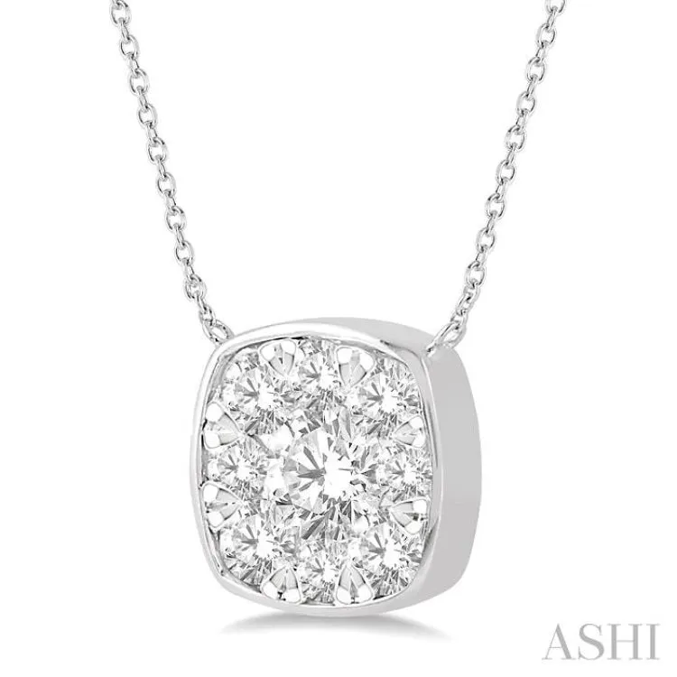 1/2 Ctw Cushion Shape Lovebright Diamond Necklace in 14K White Gold