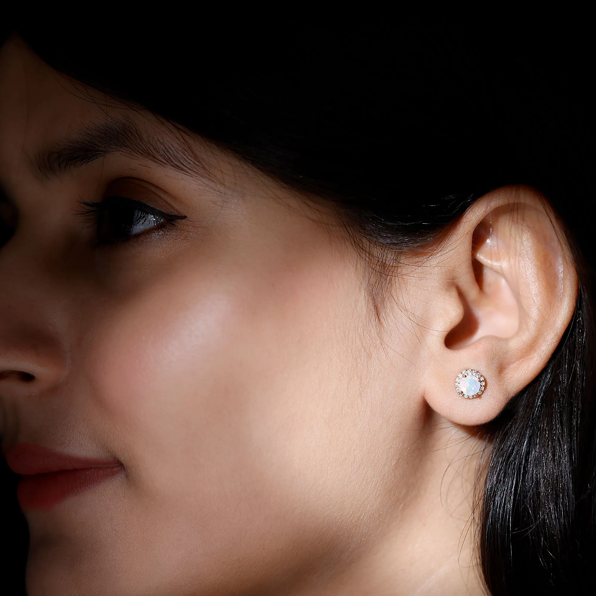 1.25 CT Classic Ethiopian Opal and Moissanite Halo Stud Earrings