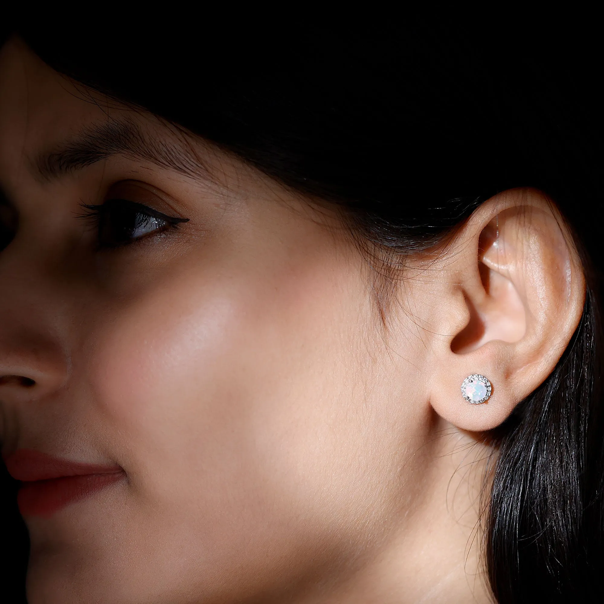 1.25 CT Classic Ethiopian Opal and Moissanite Halo Stud Earrings