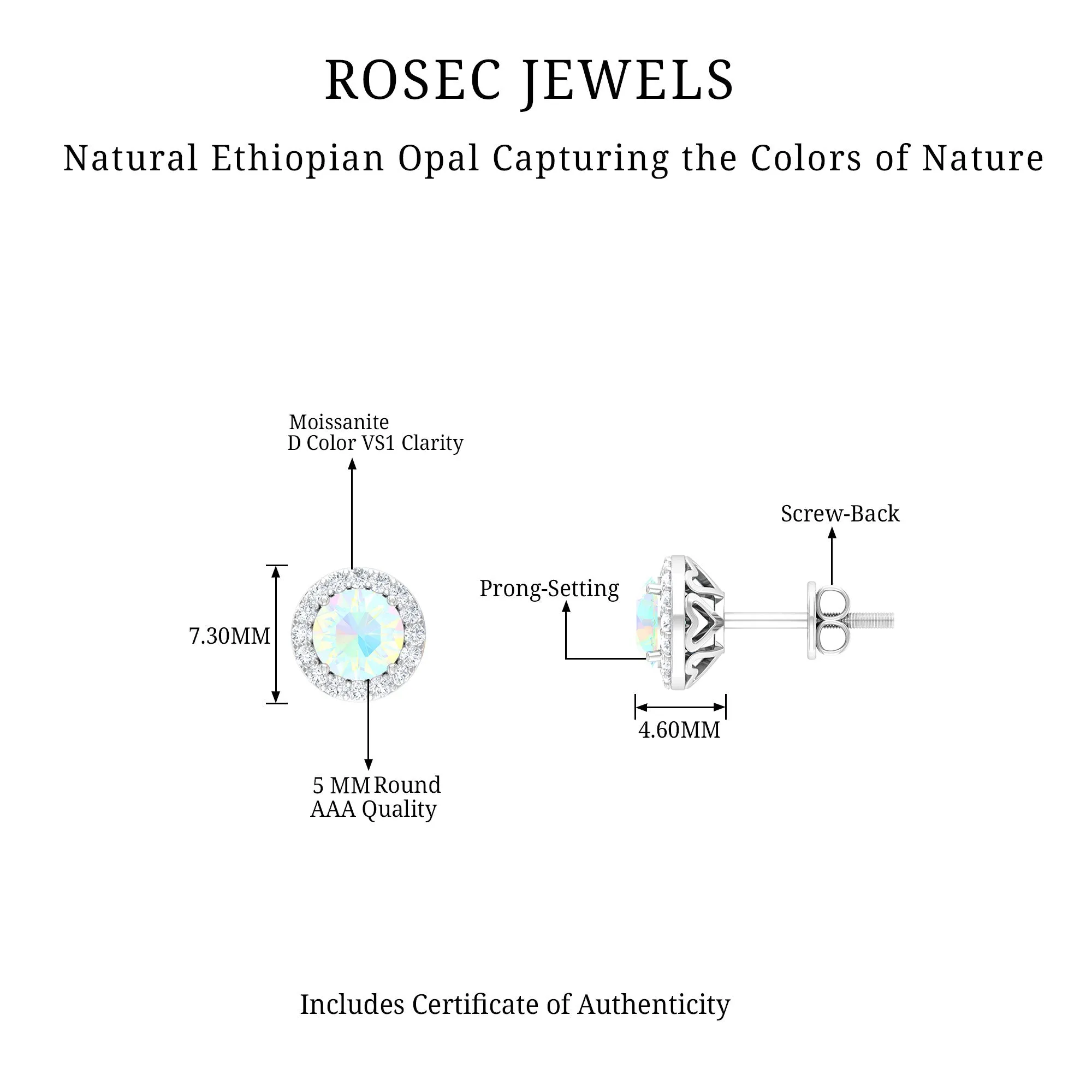 1.25 CT Classic Ethiopian Opal and Moissanite Halo Stud Earrings