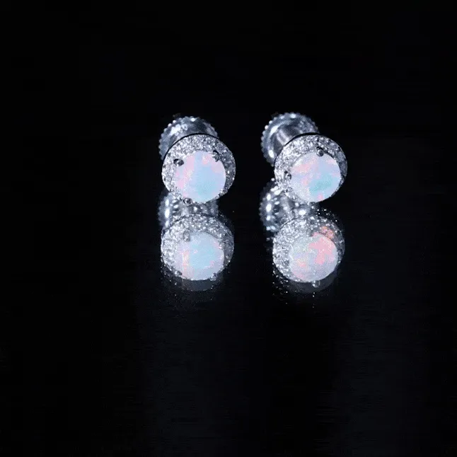 1.25 CT Classic Ethiopian Opal and Moissanite Halo Stud Earrings