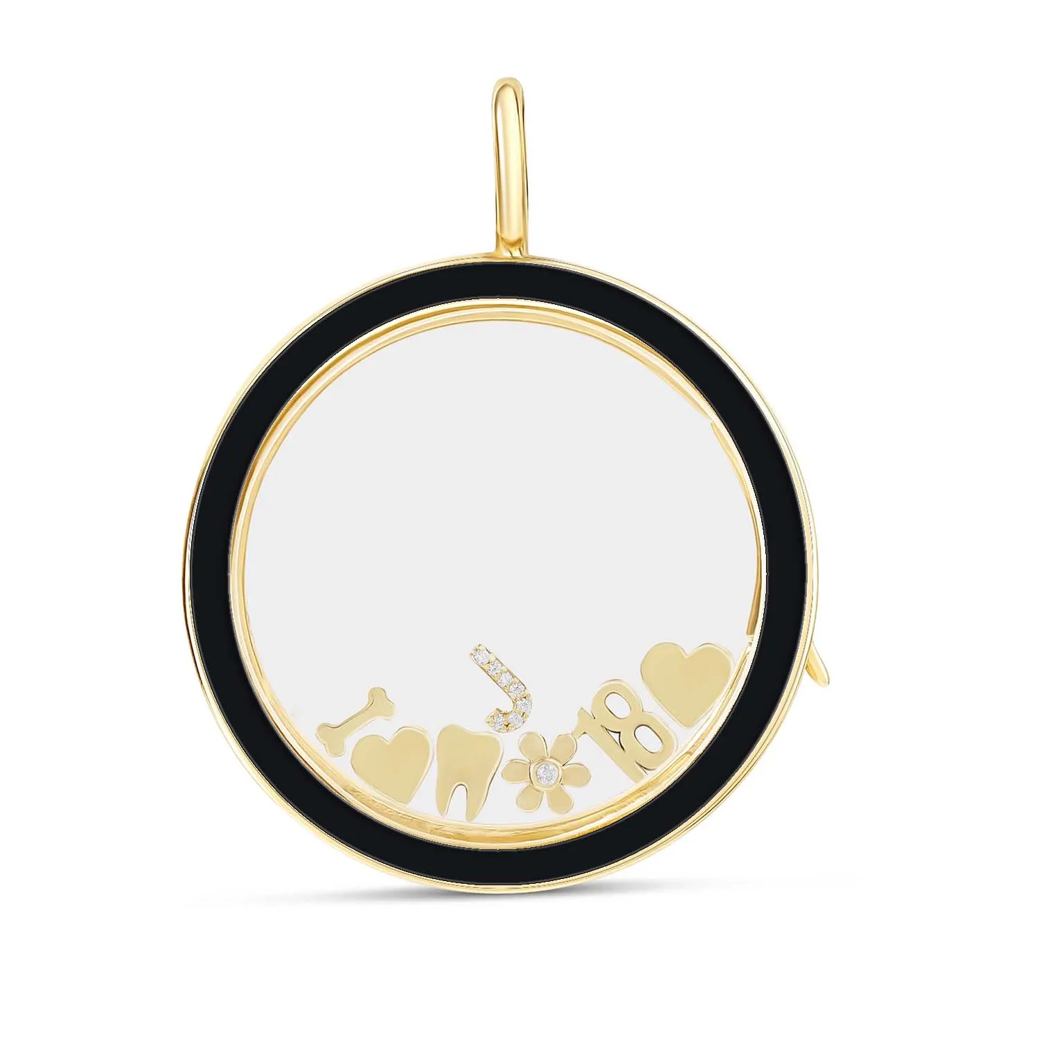 14k Gold   Enamel Glass Charm Locket