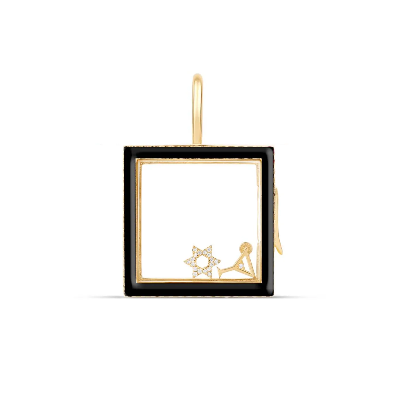 14k Gold   Enamel Glass Charm Locket