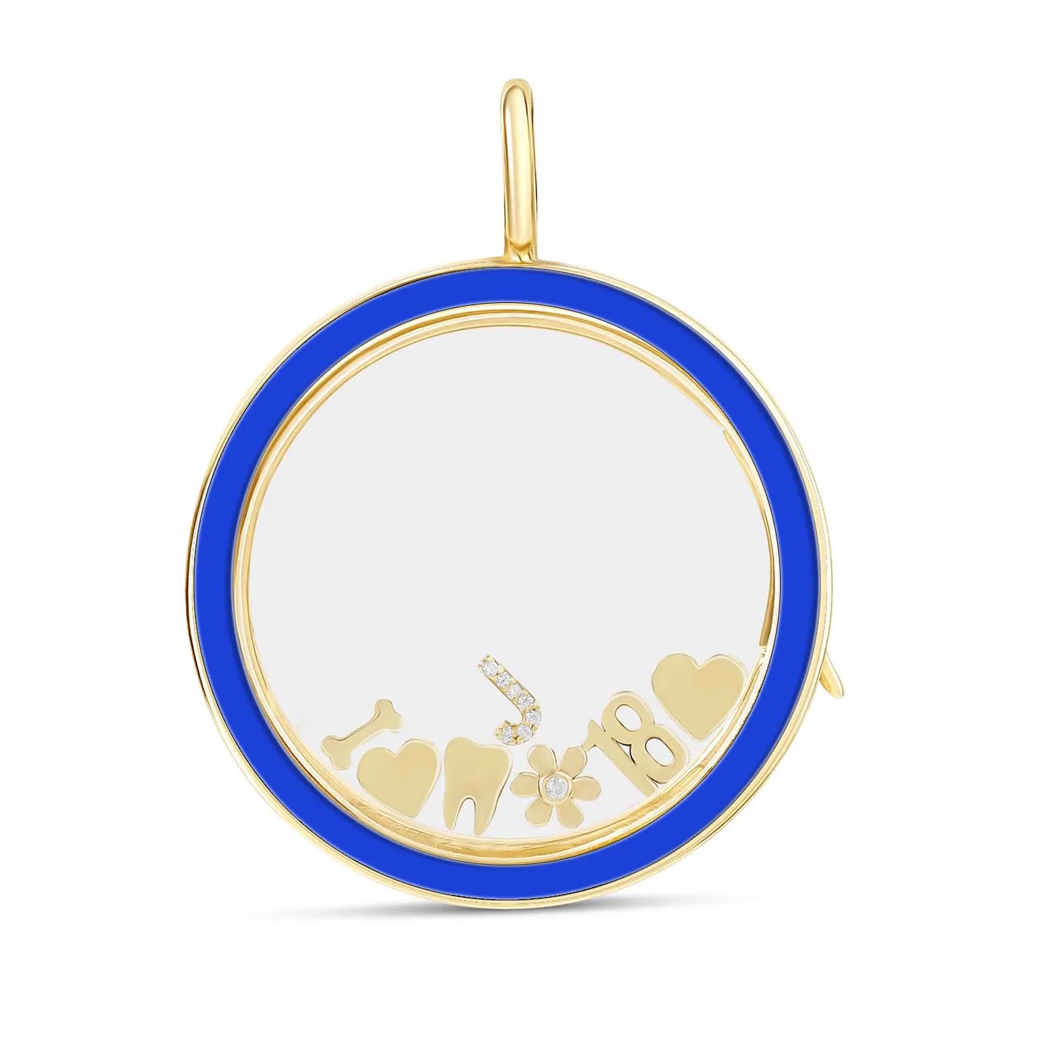 14k Gold   Enamel Glass Charm Locket