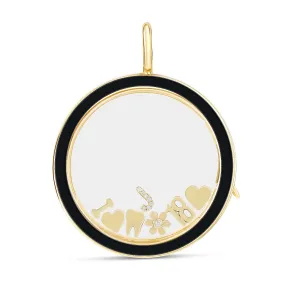 14k Gold   Enamel Glass Charm Locket