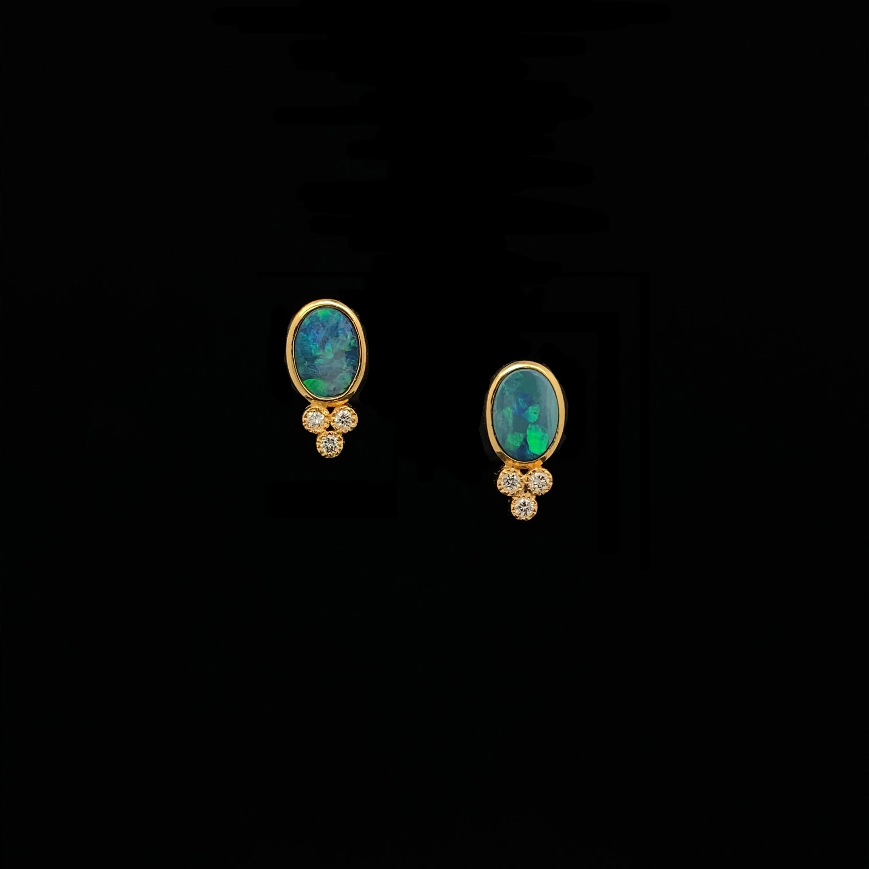 14k Gold Opal and Diamond Studs