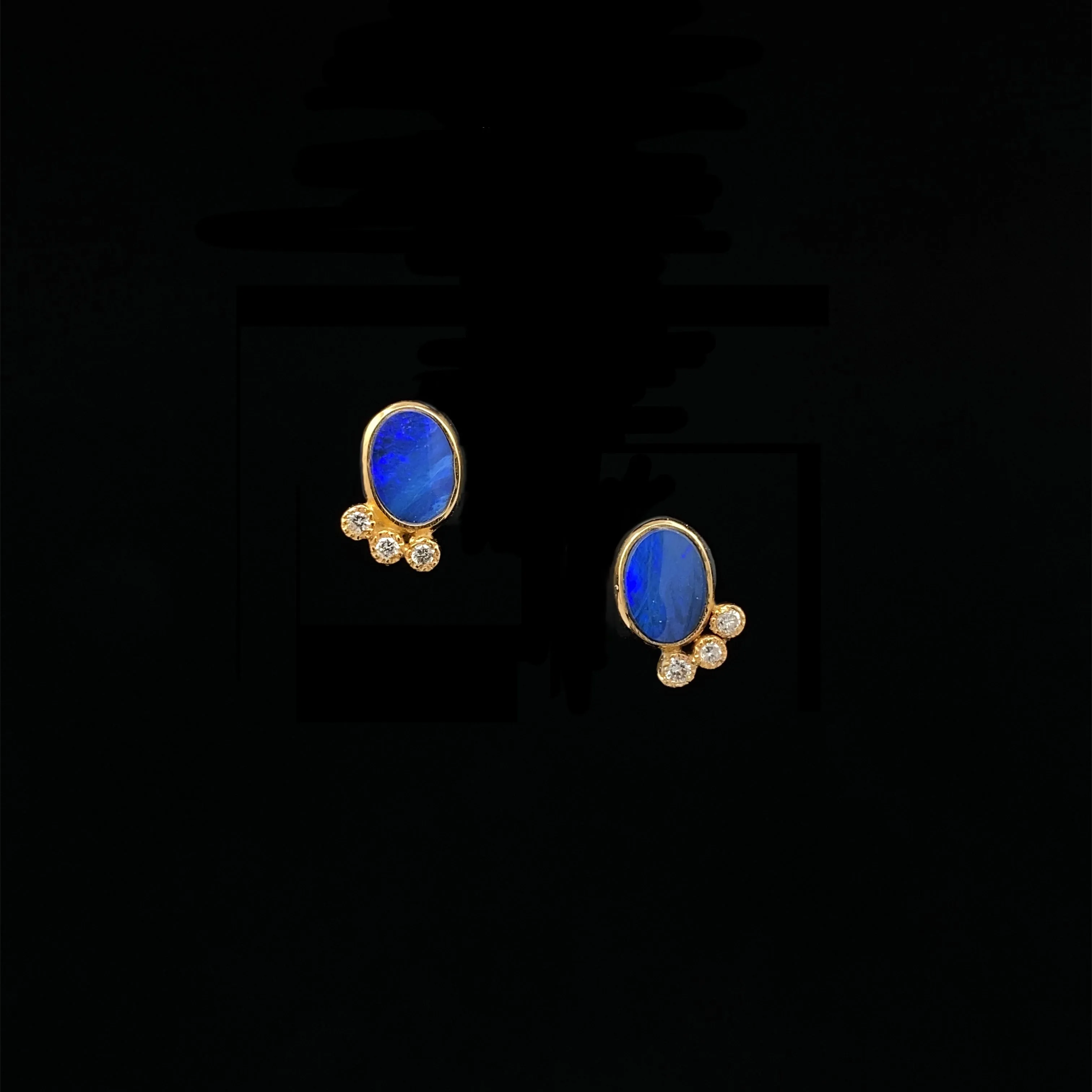14k Gold Opal and Diamond Studs