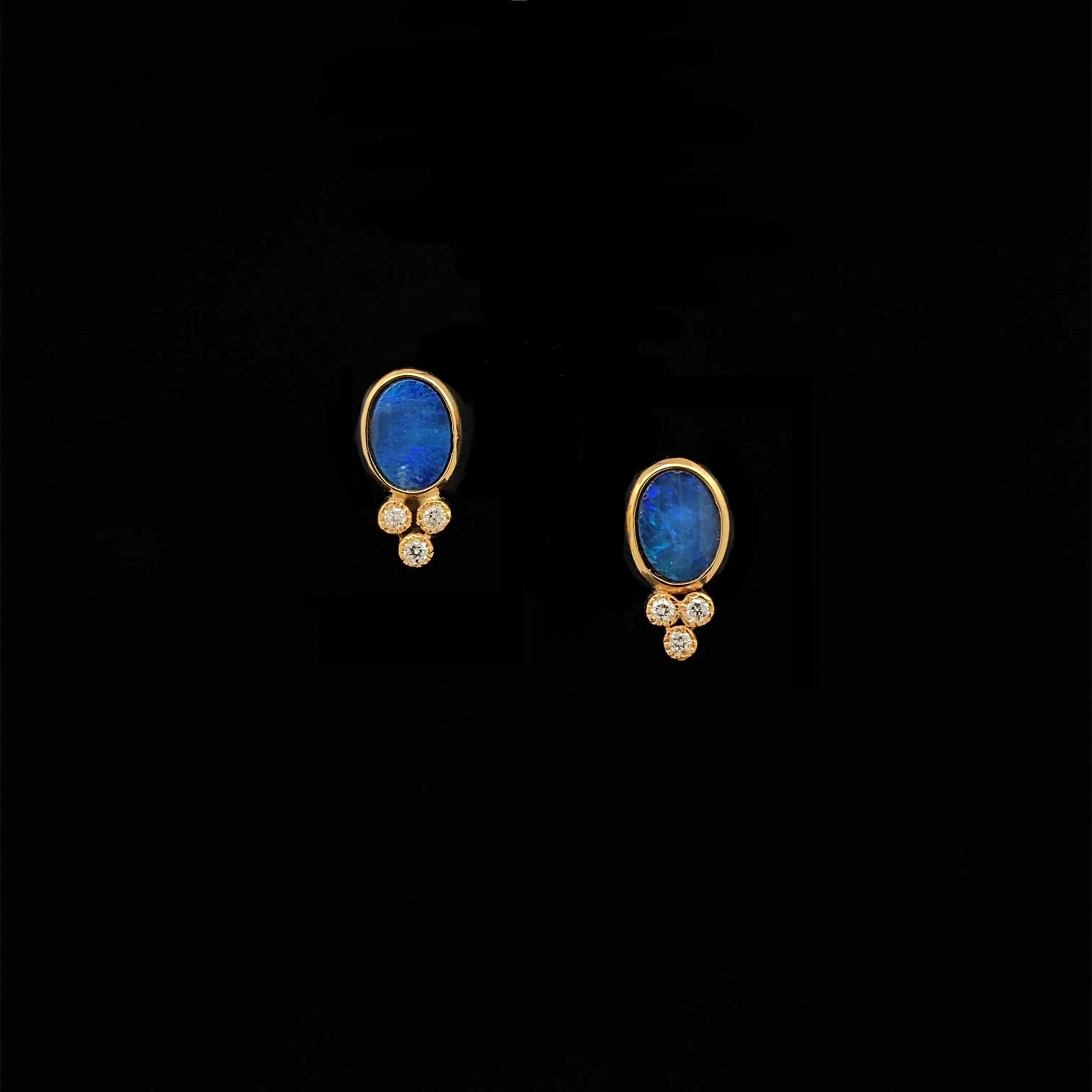 14k Gold Opal and Diamond Studs