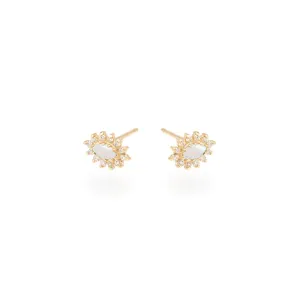 14K Gold Small Marquise Opal Cluster with Surround of White Diamonds Stud Earring