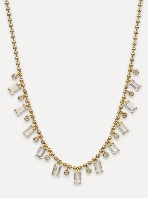 14K Moonstone Diamond Ball Chain Necklace