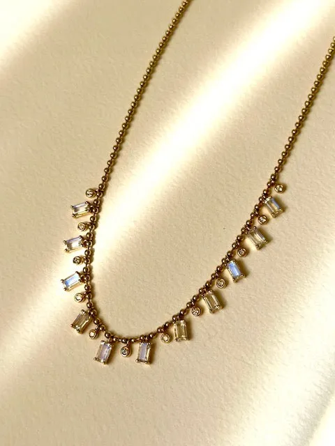 14K Moonstone Diamond Ball Chain Necklace