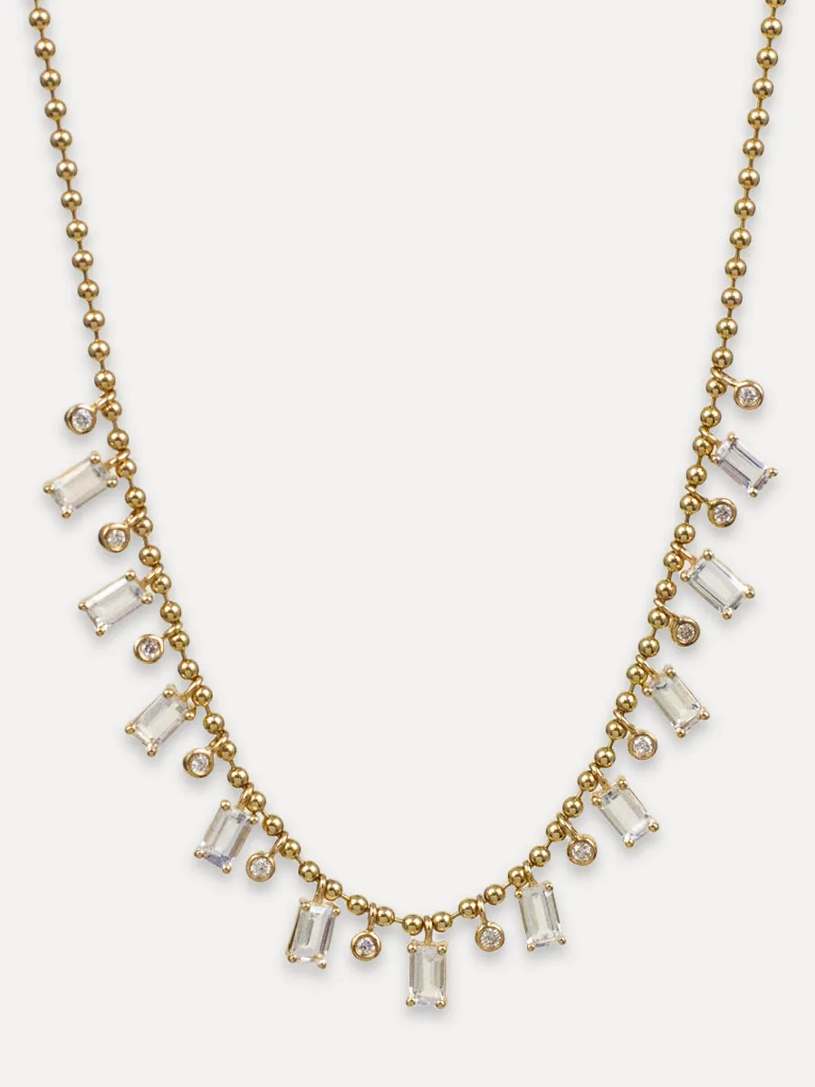 14K Moonstone Diamond Ball Chain Necklace