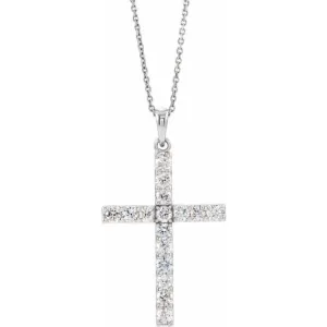 14K White 1/10 CTW Natural Diamond Cross 18" Necklace