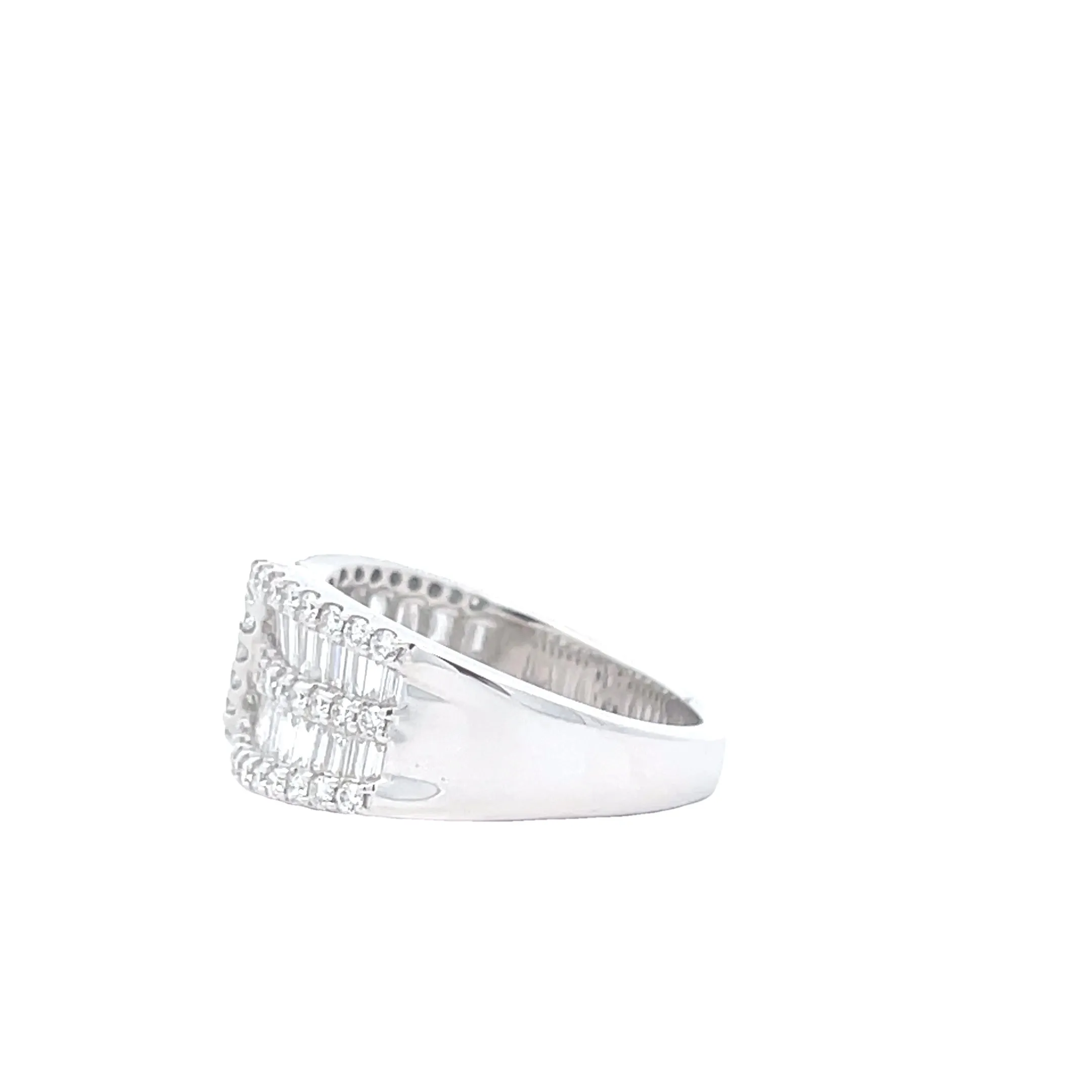 14K White Gold 1 1/2 CTW Round and Baguette Diamond Fashion Ring