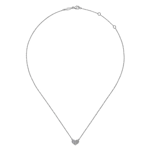14K White Gold Pave Diamond Pendant Heart Necklace