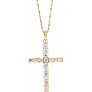 14K Yellow 1 3/8 CTW Natural Diamond Cross 18" Necklace