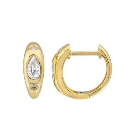 14K Yellow Gold Diamond   White Topaz Huggie Earrings