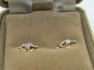 14kt Opal Love Knot Earrings, Pierced, Vintage new in Box