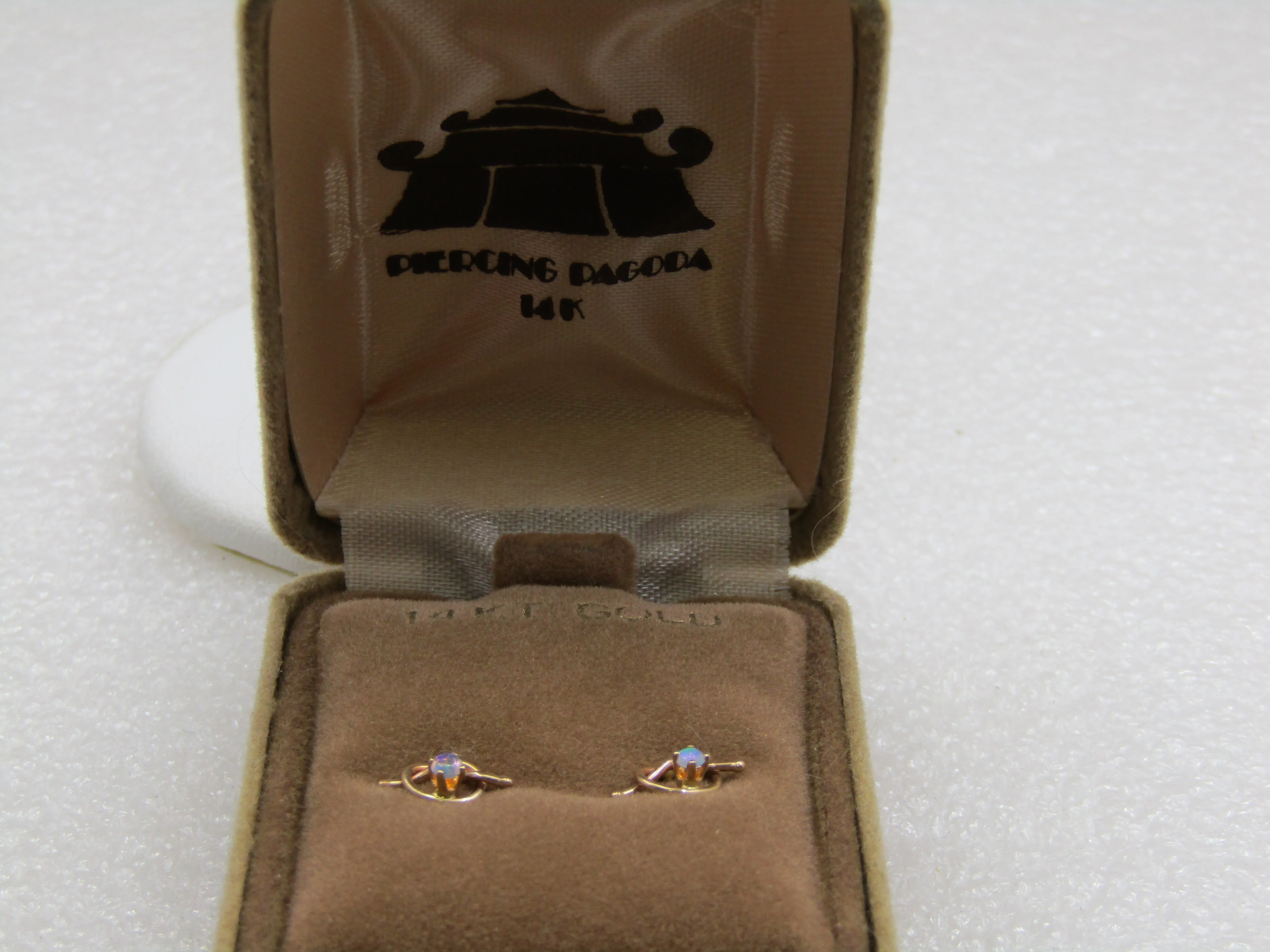 14kt Opal Love Knot Earrings, Pierced, Vintage new in Box