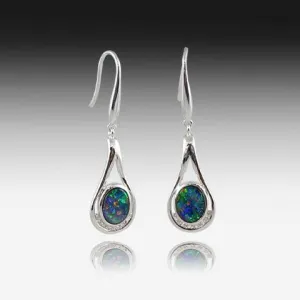 14KT WHITE GOLD OPAL AND DIAMOND EARRINGS