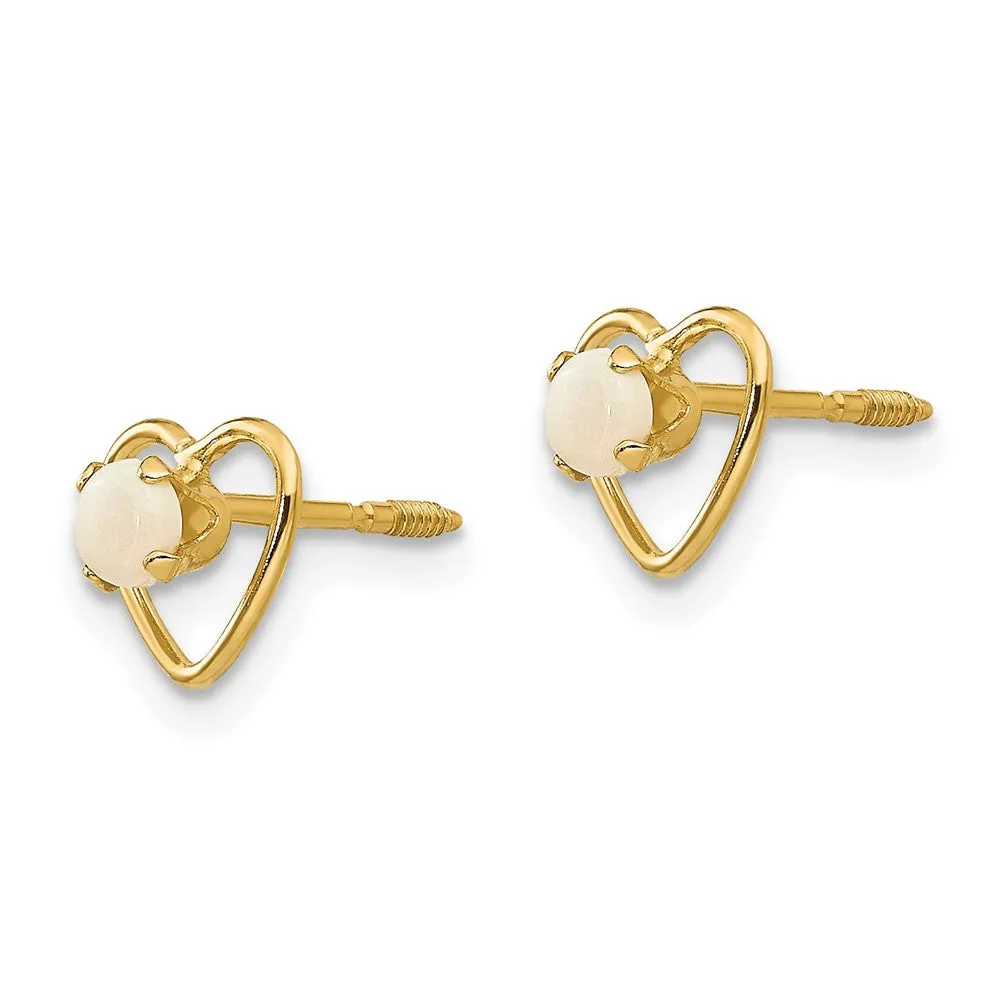 14KT Yellow Gold 3MM Round Opal 6MM Birthstone Childrens Earrings