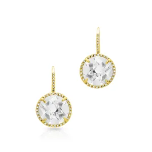 14KT Yellow Gold White Topaz Diamond Round Earrings