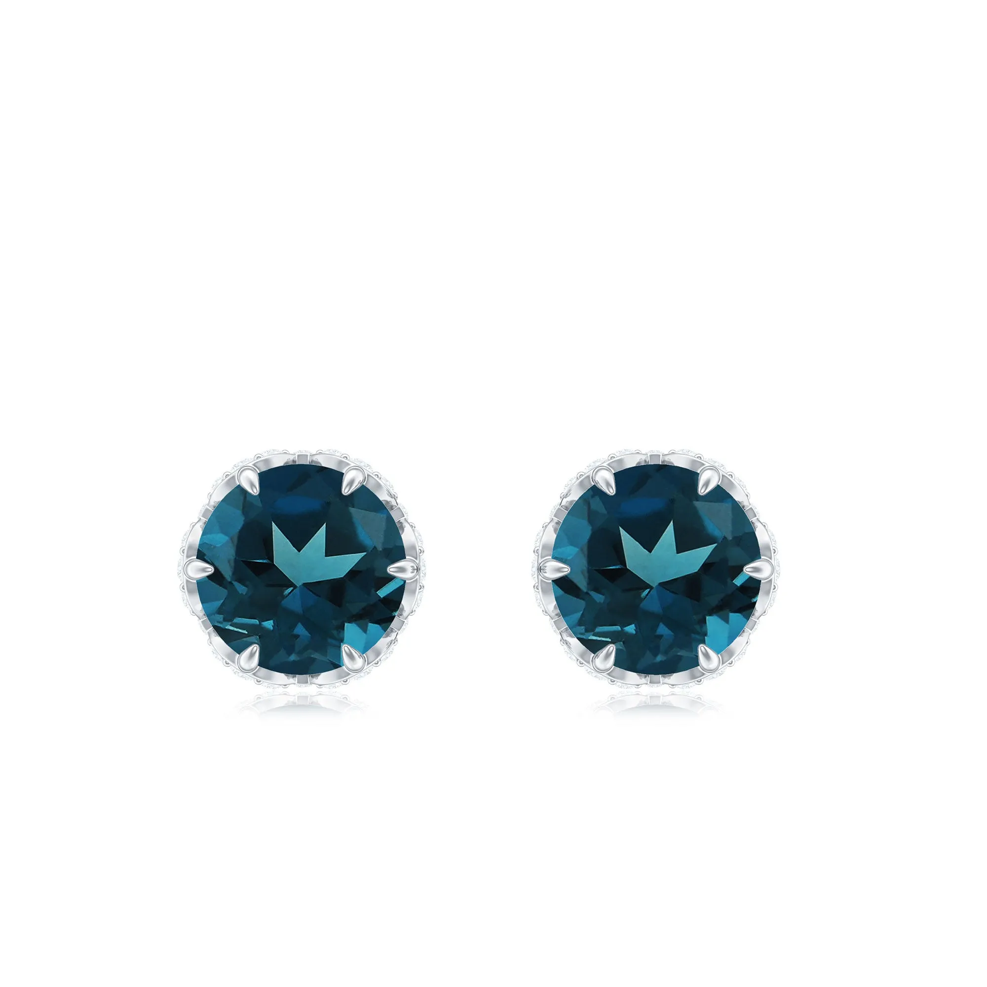 1.5 CT London Blue Topaz Solitaire Stud Earrings with Diamond Accent