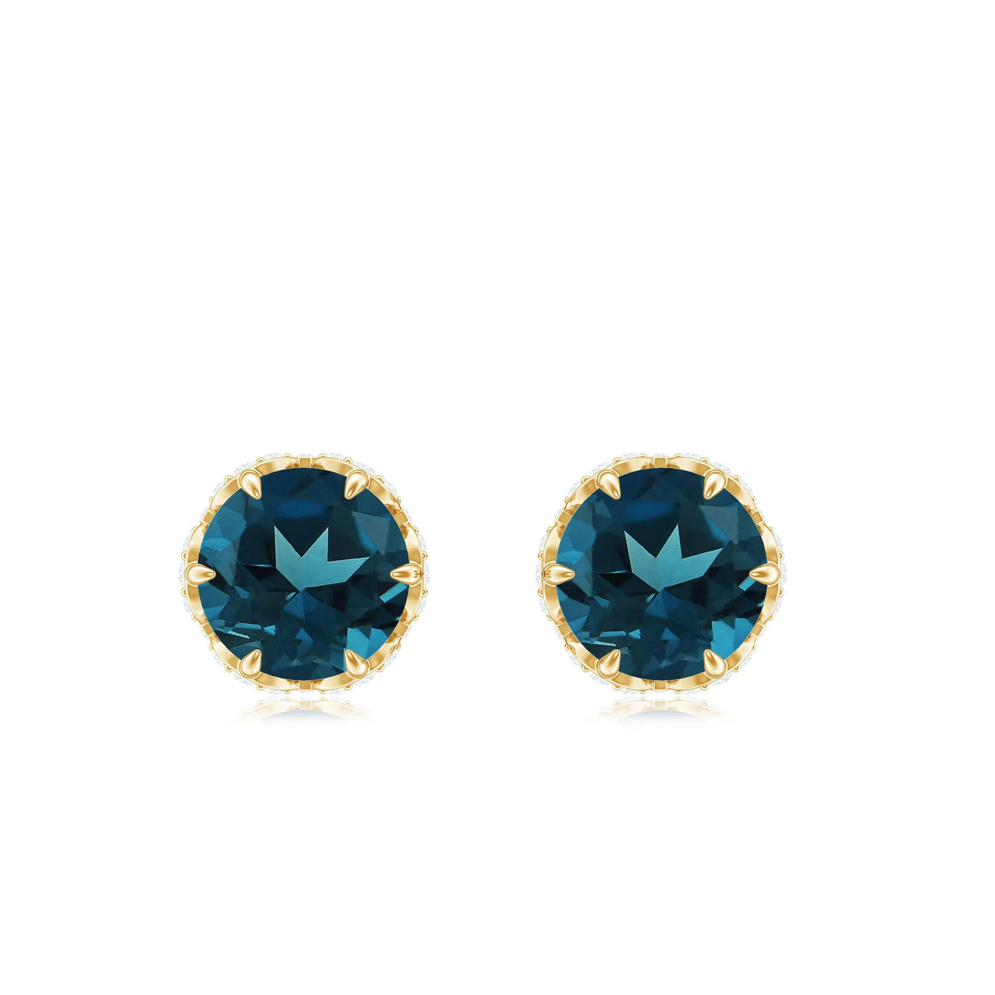 1.5 CT London Blue Topaz Solitaire Stud Earrings with Diamond Accent