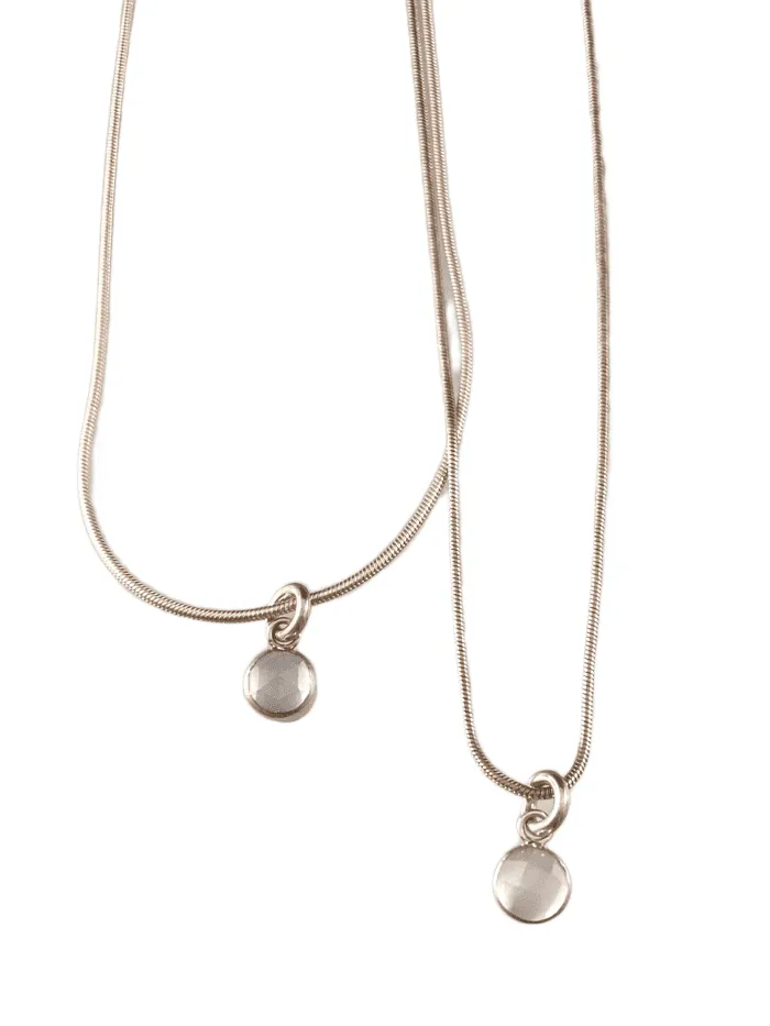 16” Sterling Silver Snake Chain Necklace Rose Cut Gemstone Charm