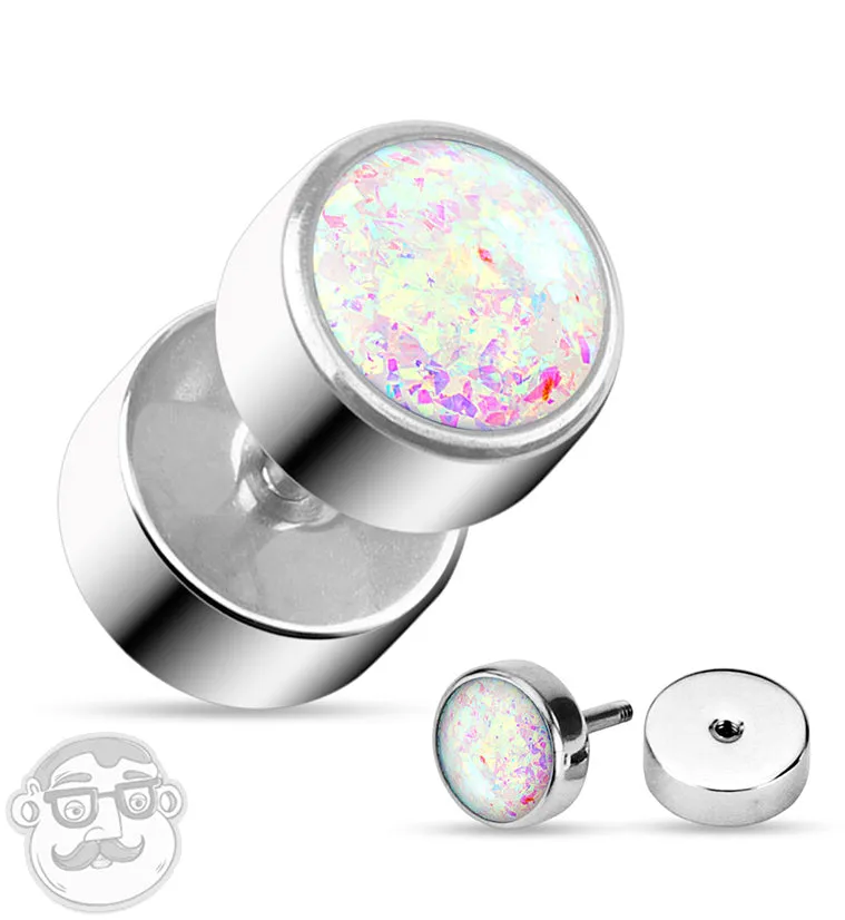16G White Opal Steel Fake Plugs - Gauges