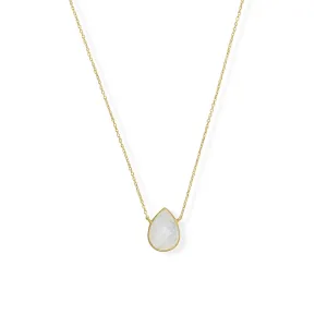 16" 2" 14 Karat Gold Plated Pear Rainbow Moonstone Necklace