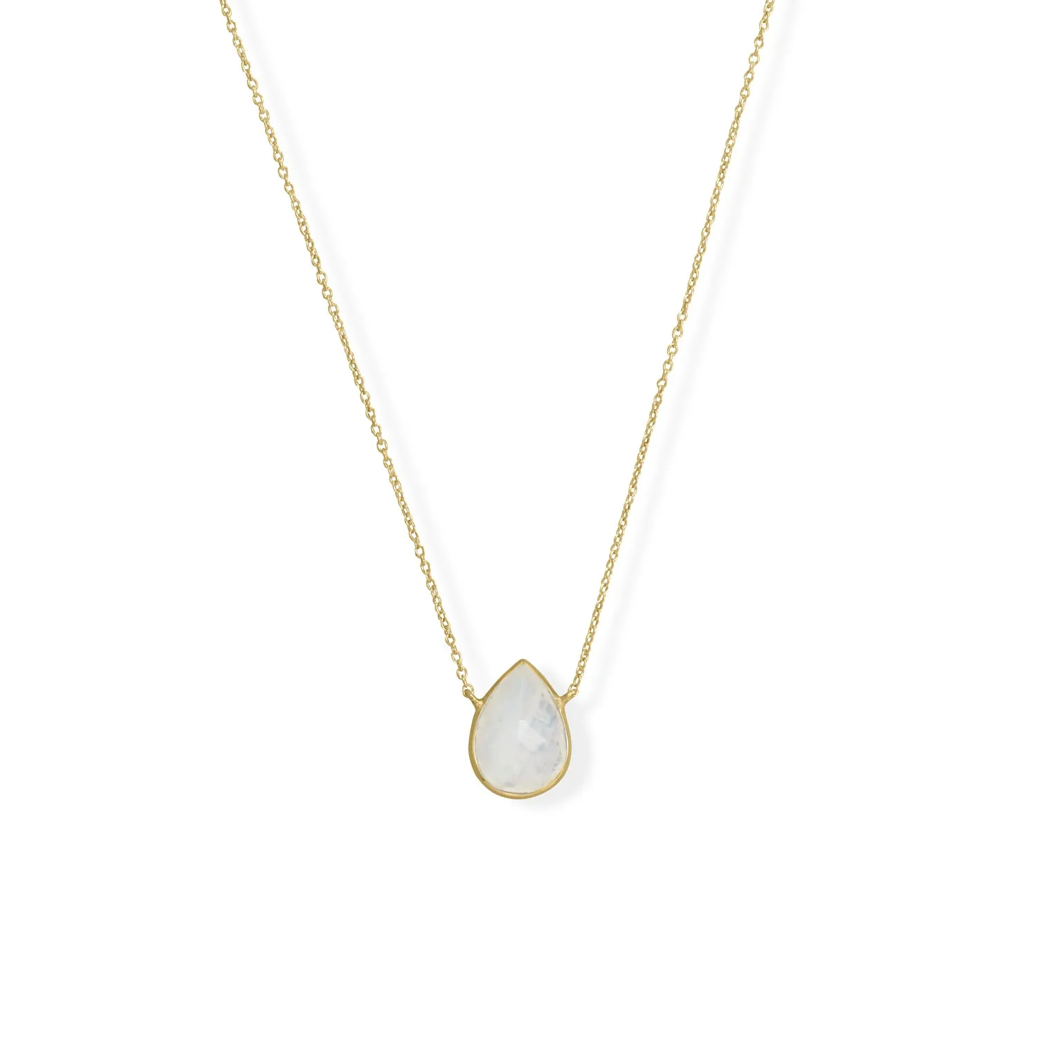 16" 2" 14 Karat Gold Plated Pear Rainbow Moonstone Necklace