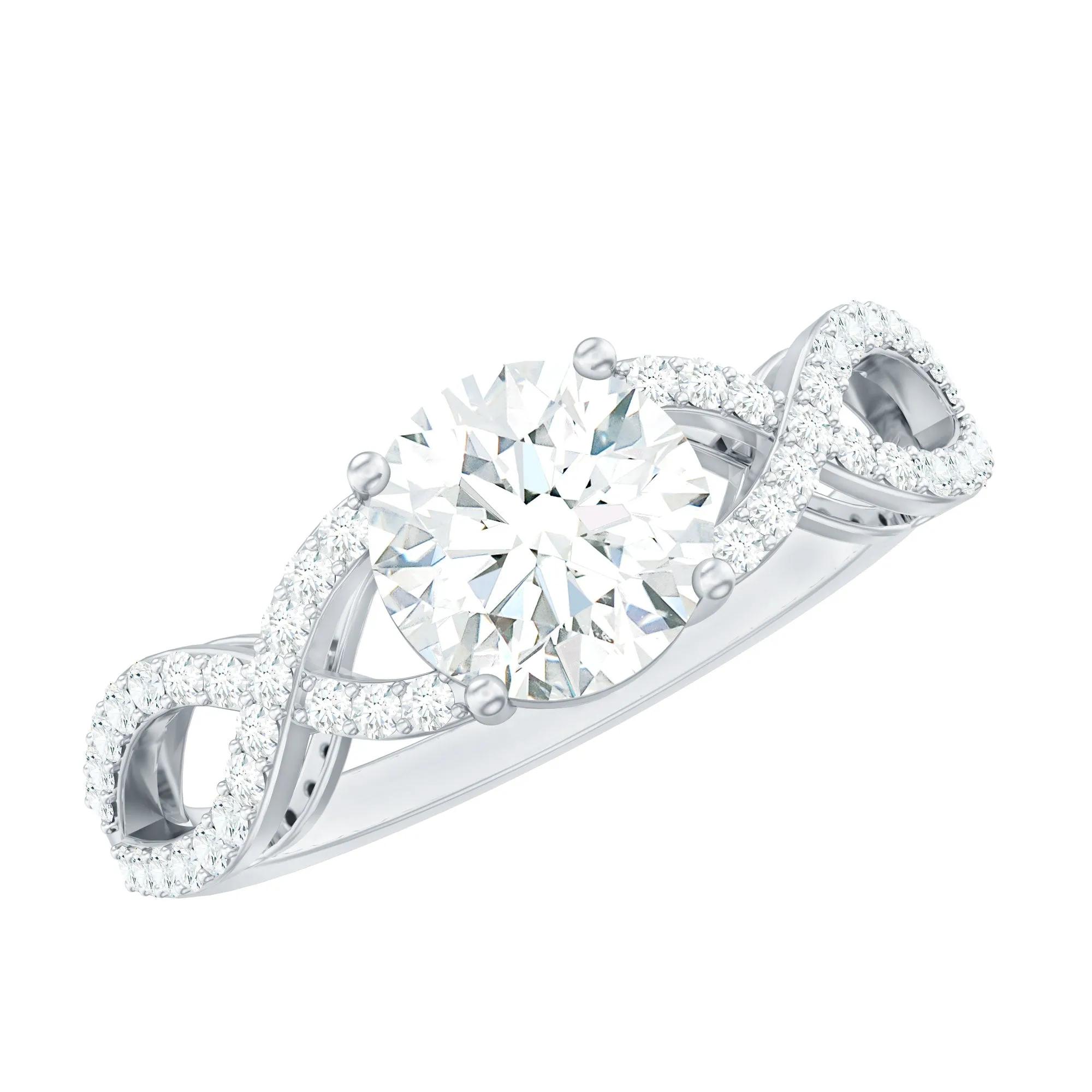 1.75 CT Round Cut Solitaire Zircon Crossover Engagement Ring