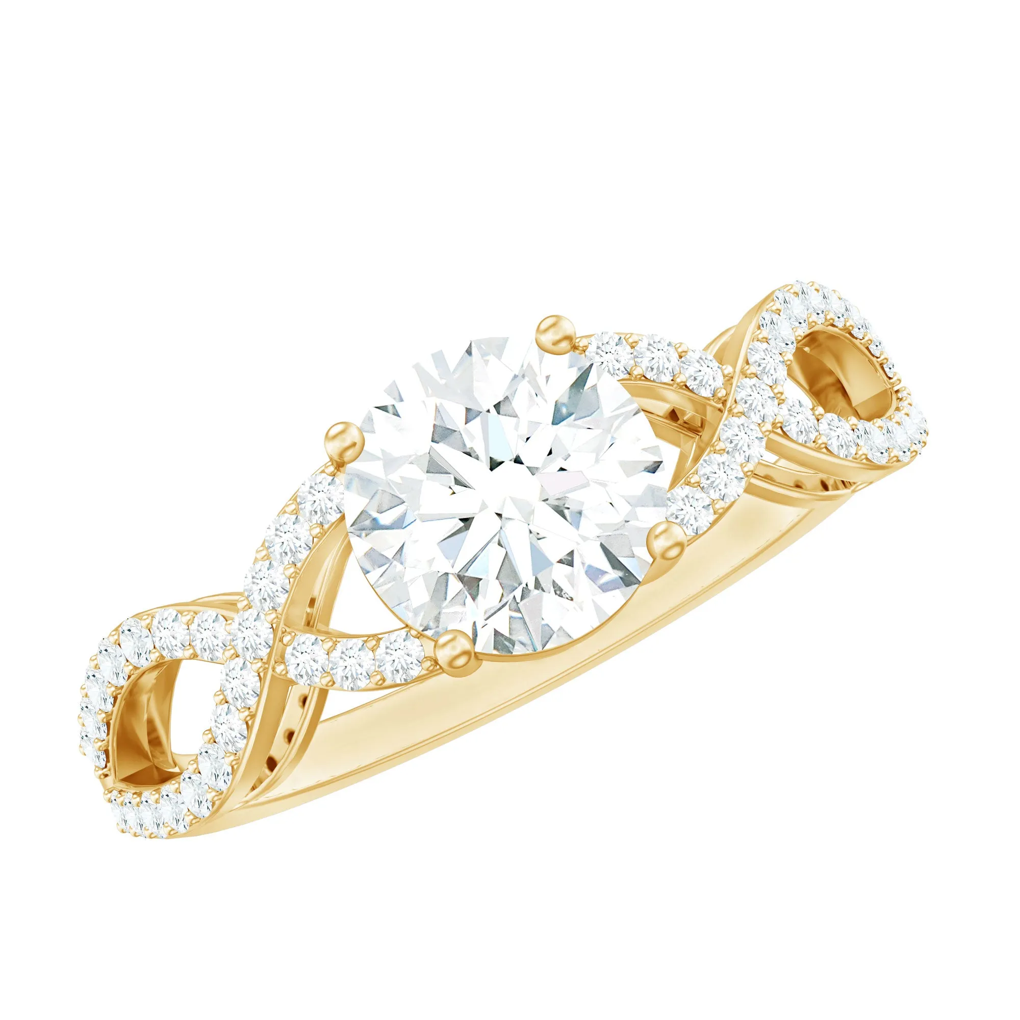 1.75 CT Round Cut Solitaire Zircon Crossover Engagement Ring
