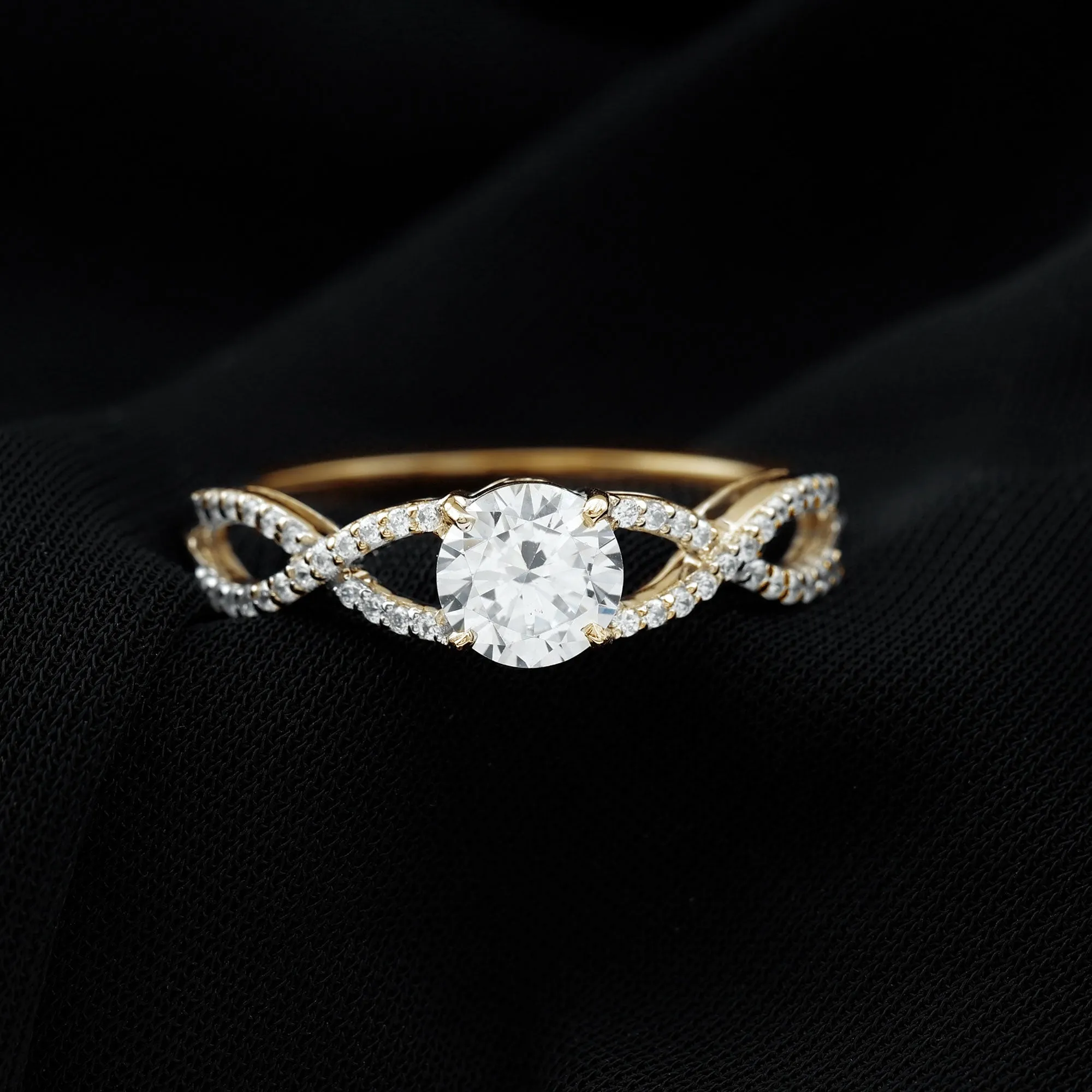 1.75 CT Round Cut Solitaire Zircon Crossover Engagement Ring