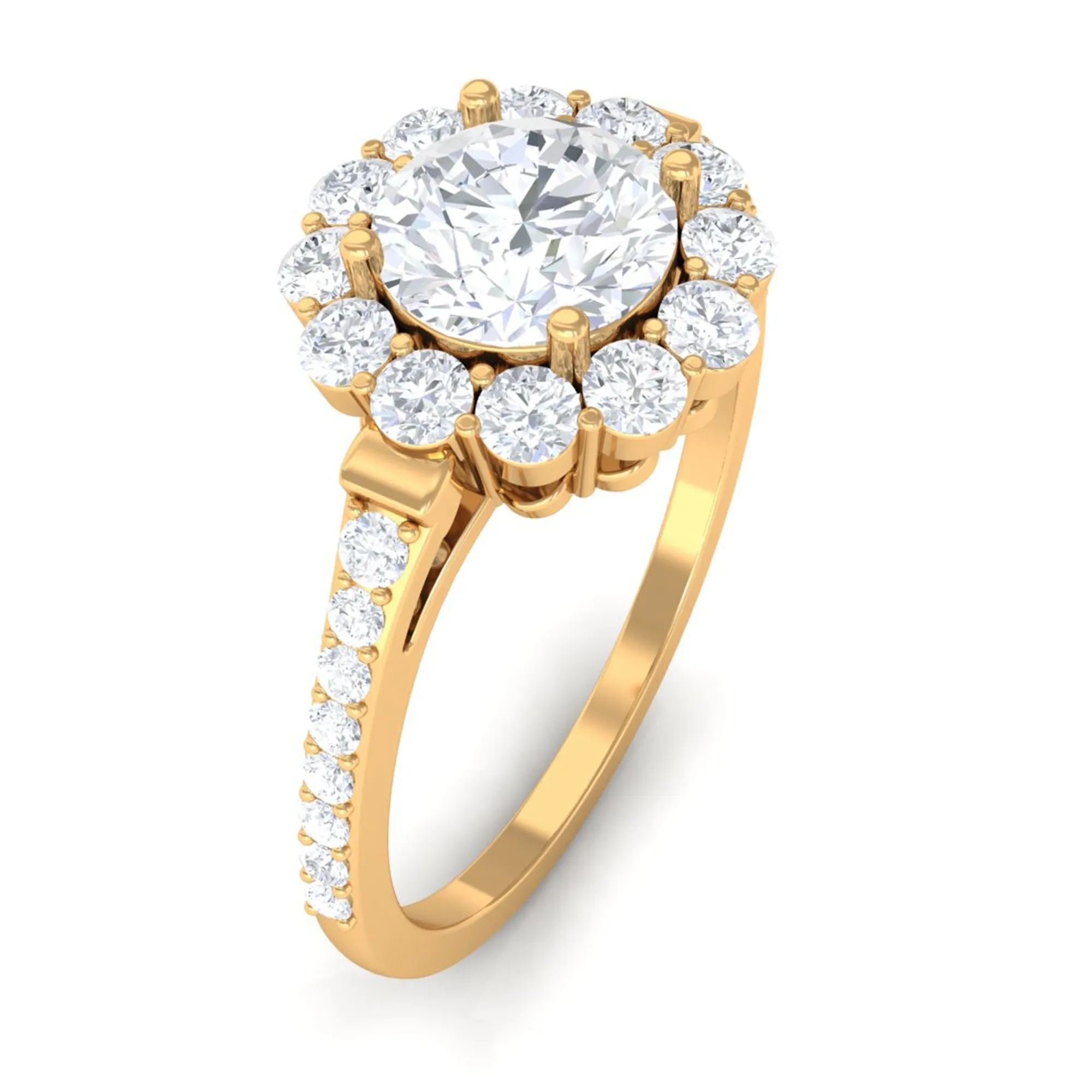 1.75 CT Round Zircon Halo Engagement Ring in Gold