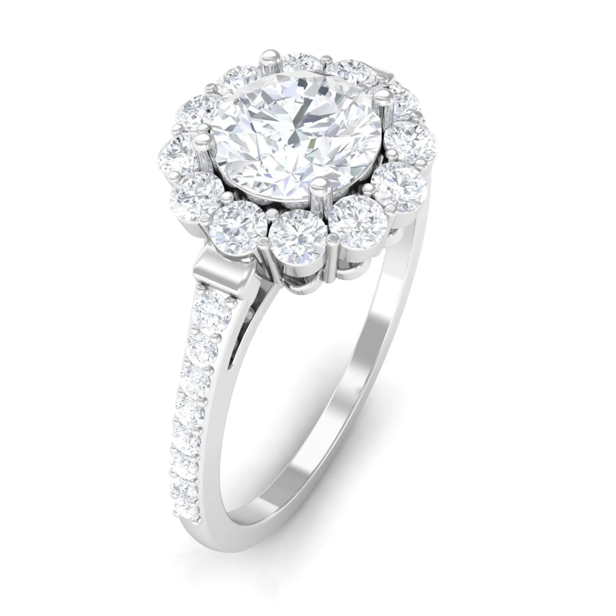 1.75 CT Round Zircon Halo Engagement Ring in Gold