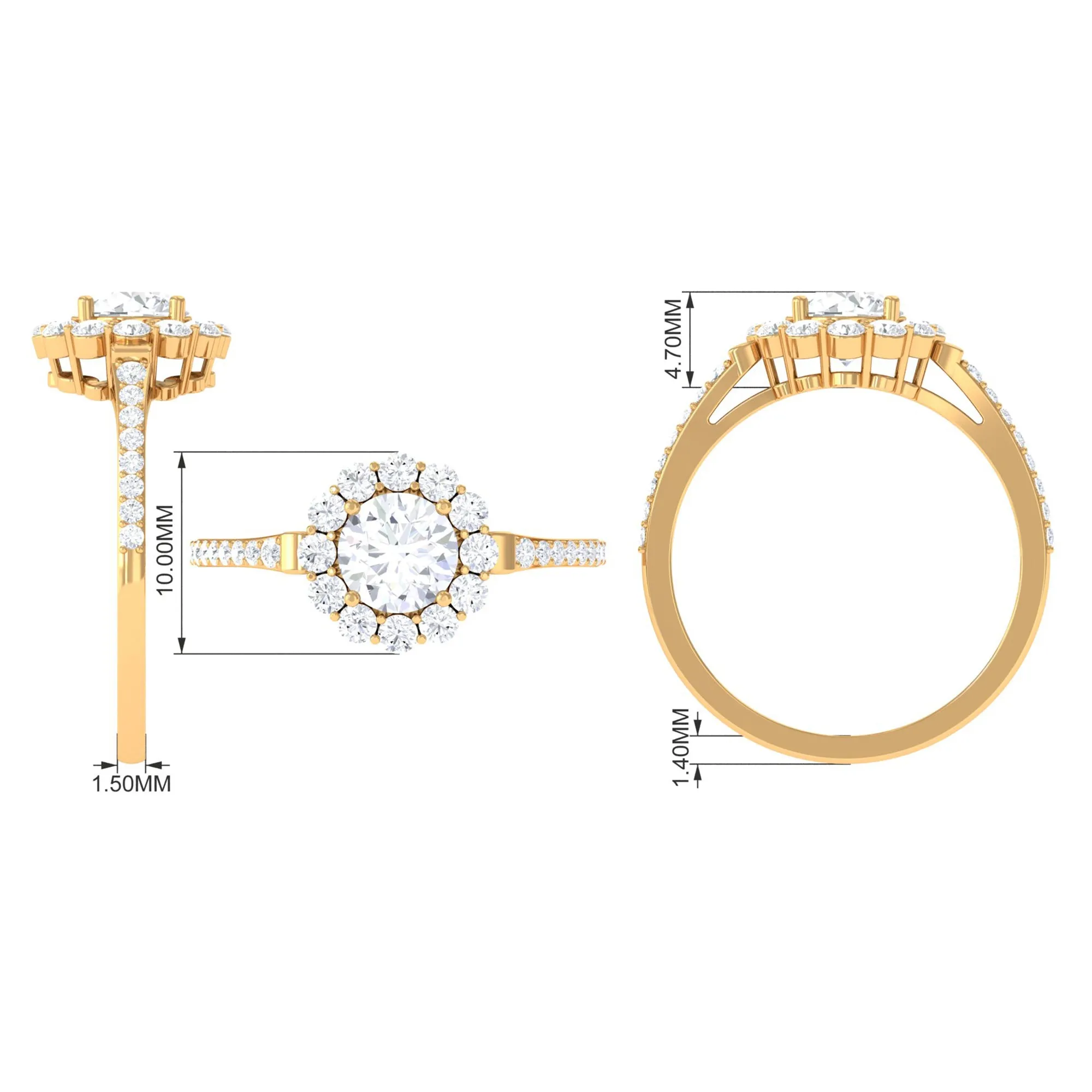 1.75 CT Round Zircon Halo Engagement Ring in Gold