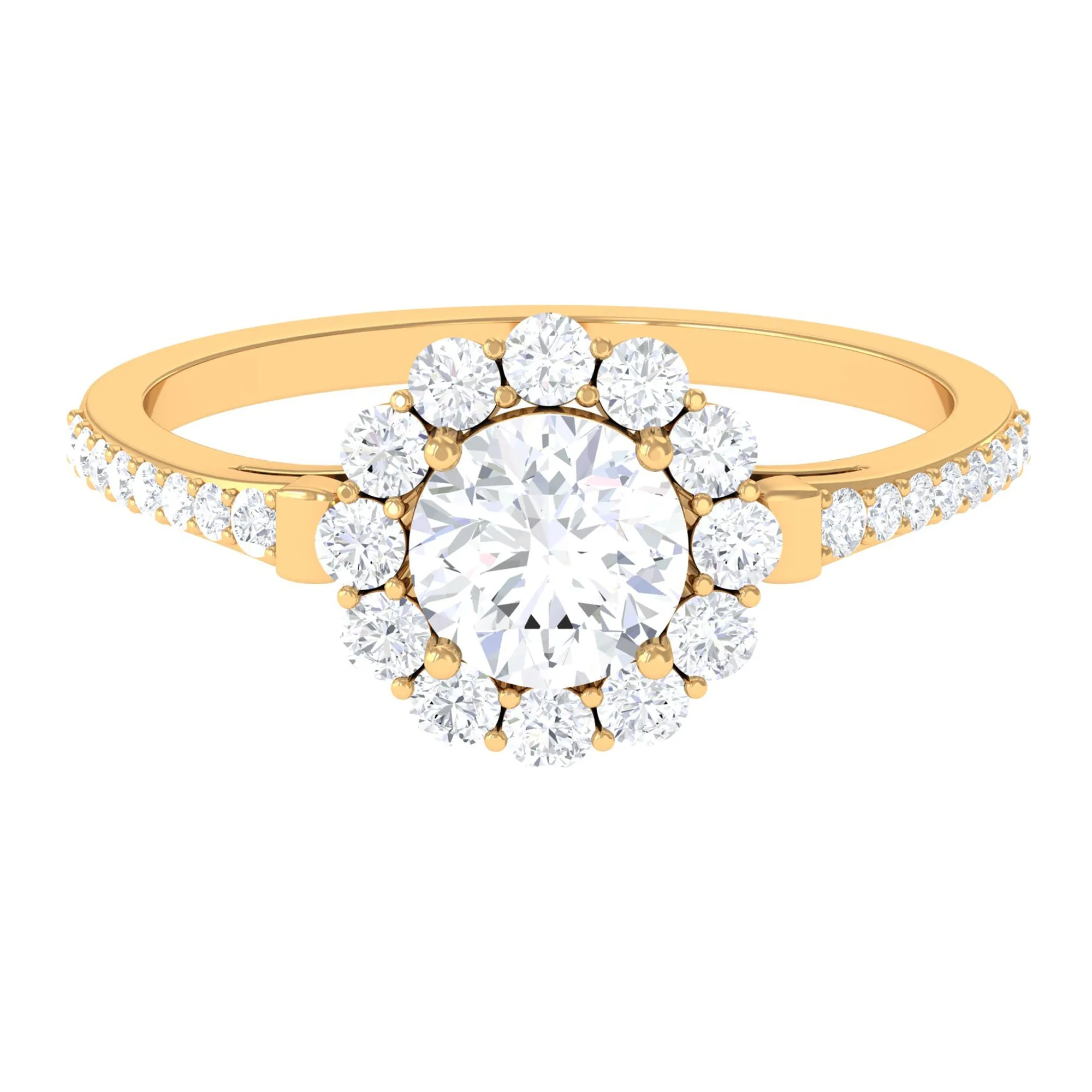1.75 CT Round Zircon Halo Engagement Ring in Gold