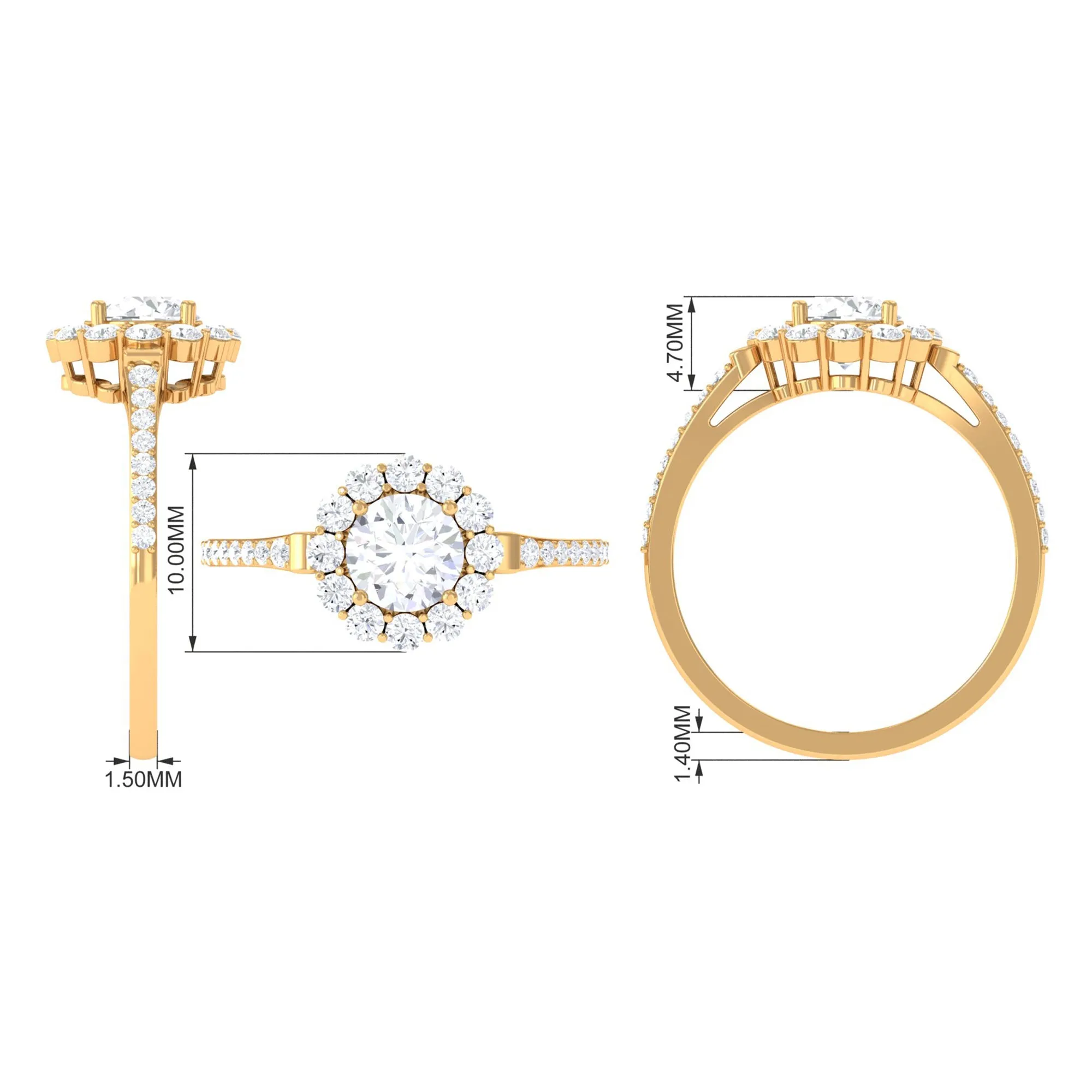 1.75 CT Round Zircon Halo Engagement Ring in Gold
