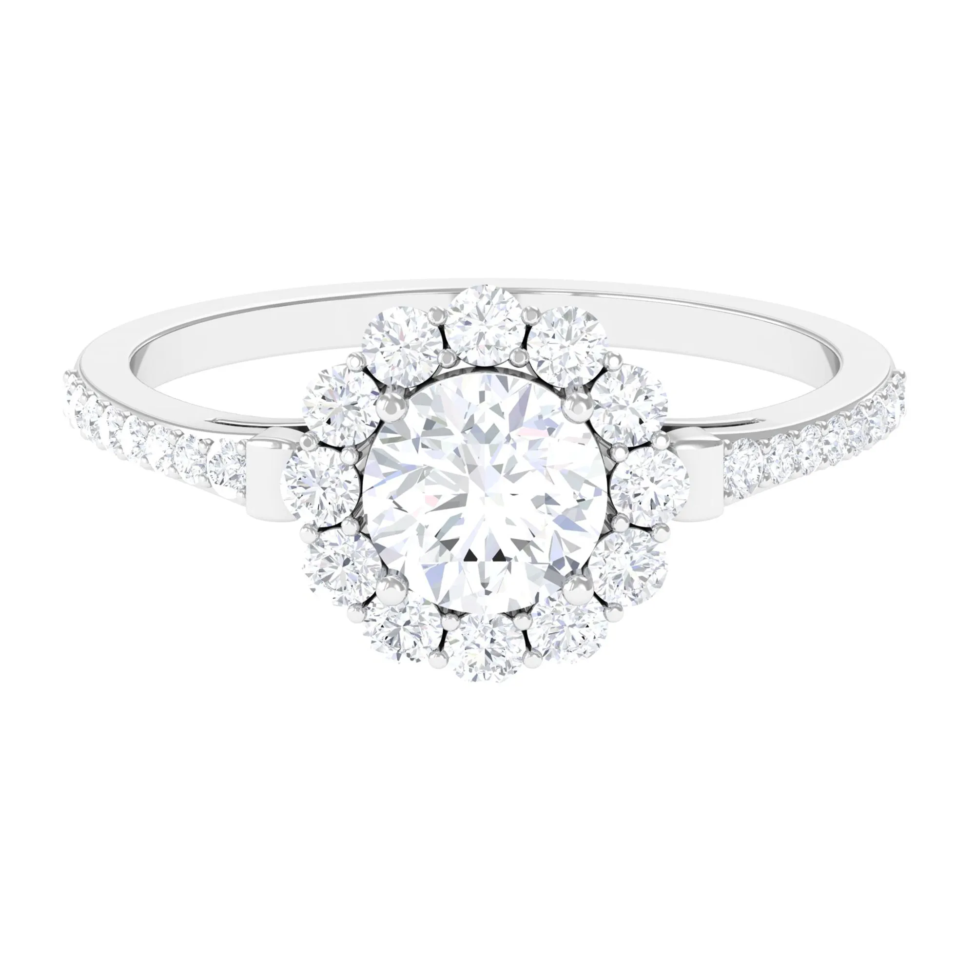 1.75 CT Round Zircon Halo Engagement Ring in Gold